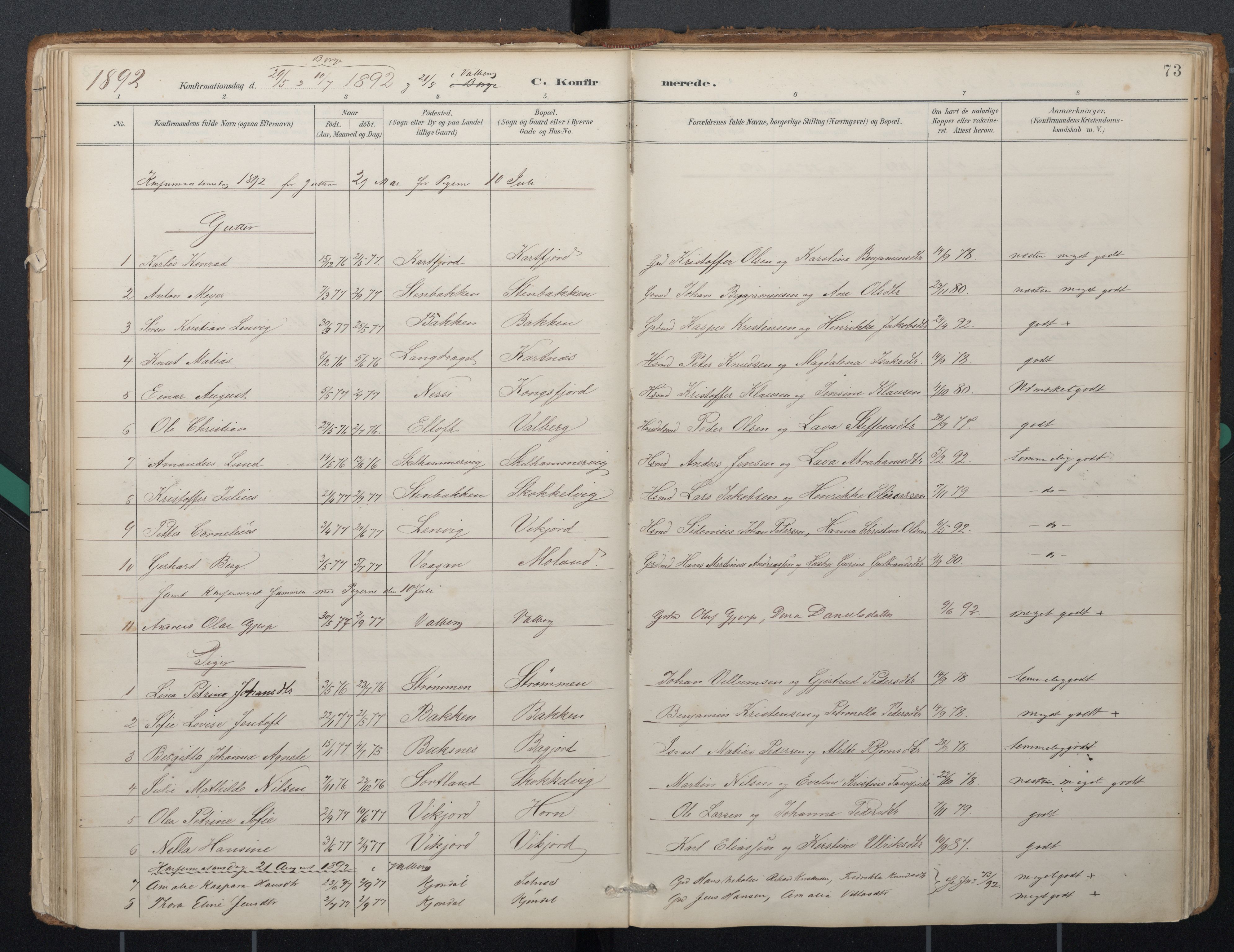 Ministerialprotokoller, klokkerbøker og fødselsregistre - Nordland, AV/SAT-A-1459/884/L1193: Parish register (official) no. 884A01, 1888-1905, p. 73