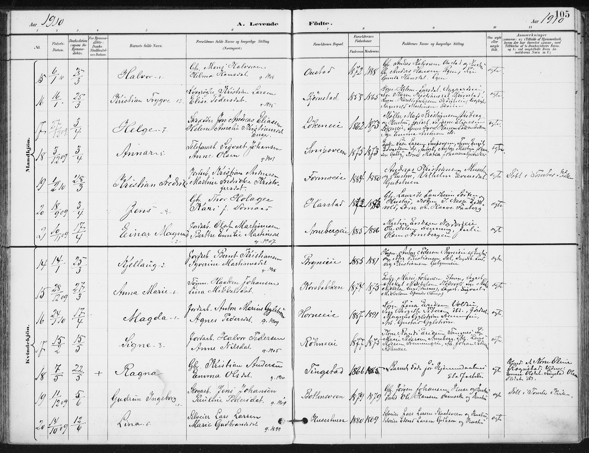 Romedal prestekontor, AV/SAH-PREST-004/K/L0011: Parish register (official) no. 11, 1896-1912, p. 105