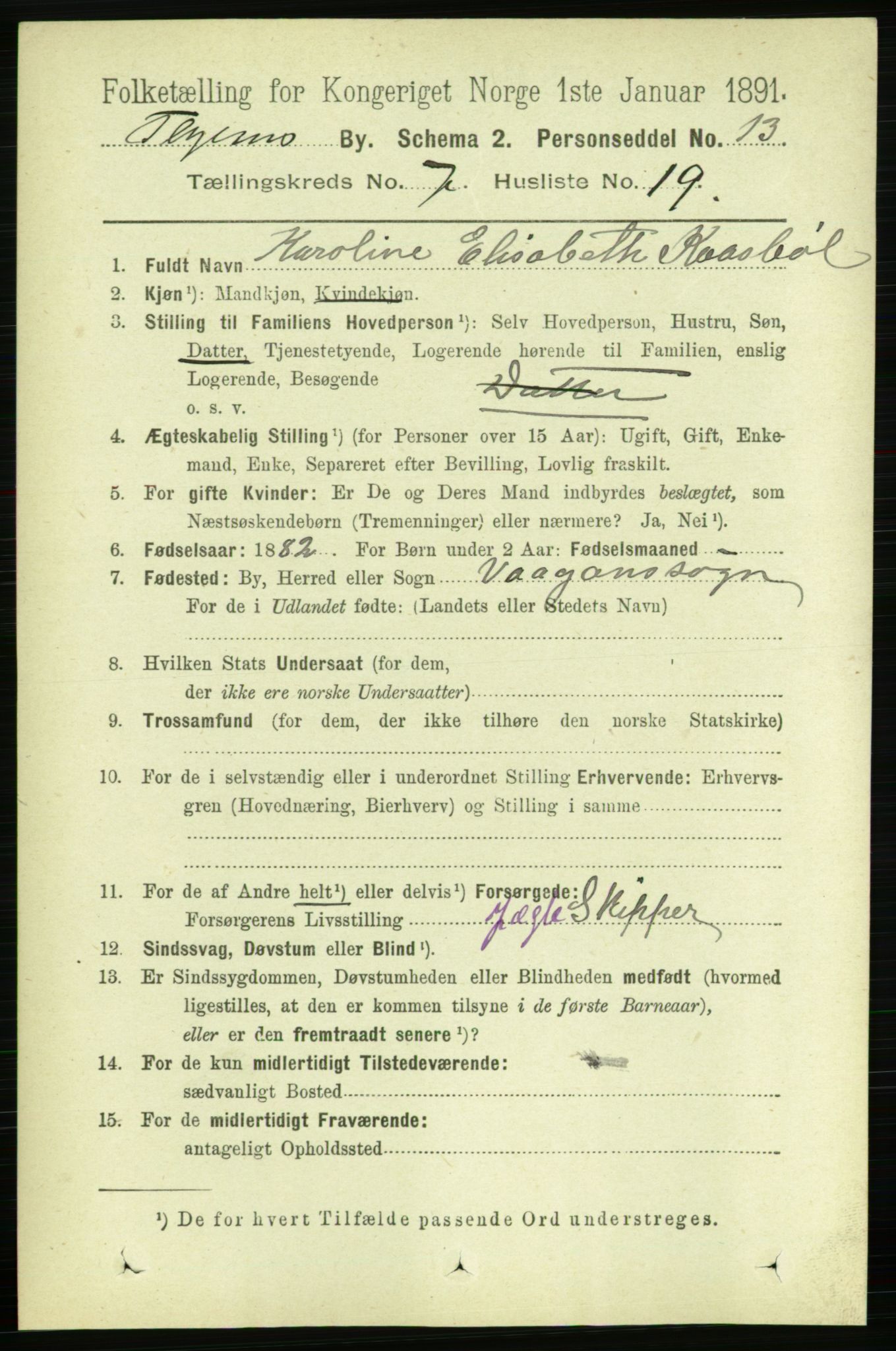 RA, 1891 census for 1601 Trondheim, 1891, p. 6206