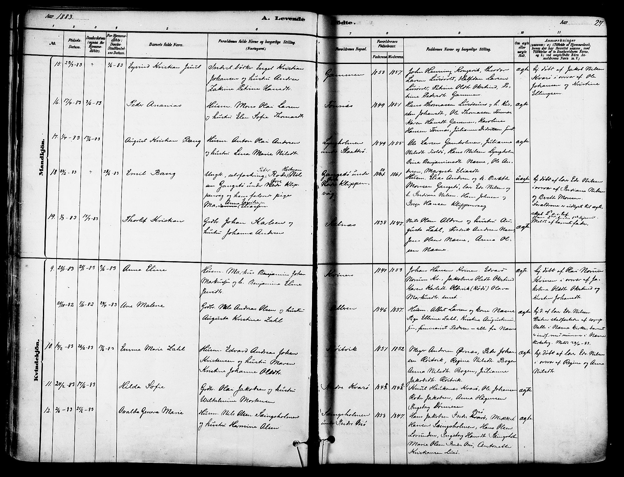 Ministerialprotokoller, klokkerbøker og fødselsregistre - Nordland, SAT/A-1459/839/L0568: Parish register (official) no. 839A05, 1880-1902, p. 27