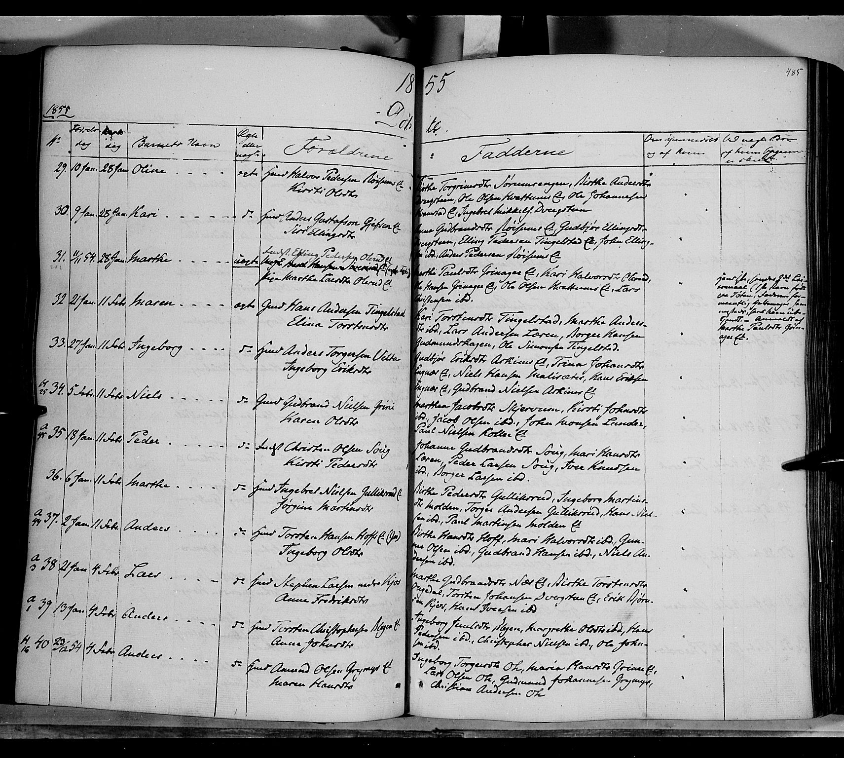 Gran prestekontor, AV/SAH-PREST-112/H/Ha/Haa/L0011: Parish register (official) no. 11, 1842-1856, p. 484-485