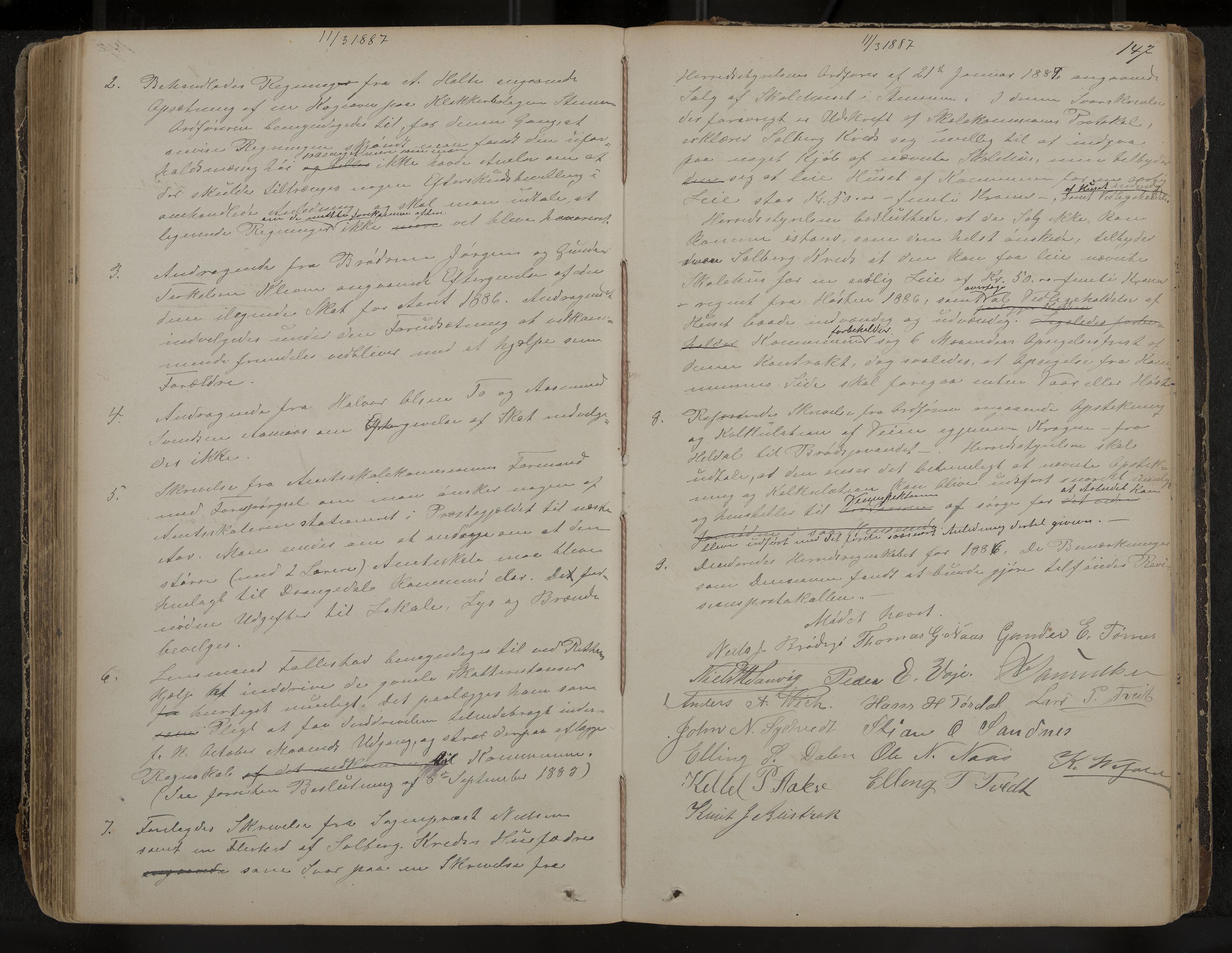 Drangedal formannskap og sentraladministrasjon, IKAK/0817021/A/L0002: Møtebok, 1870-1892, p. 147