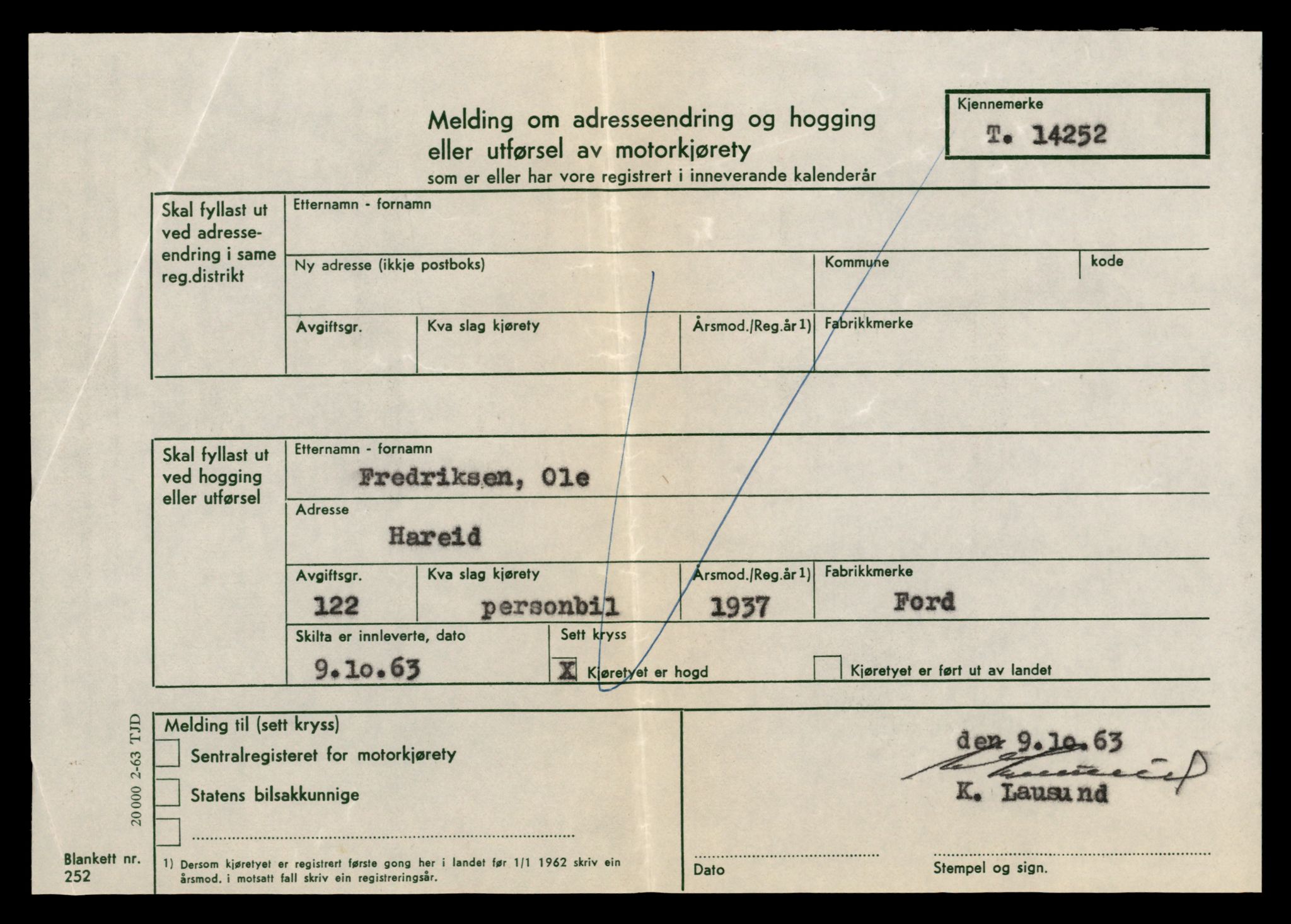 Møre og Romsdal vegkontor - Ålesund trafikkstasjon, AV/SAT-A-4099/F/Fe/L0044: Registreringskort for kjøretøy T 14205 - T 14319, 1927-1998, p. 1404
