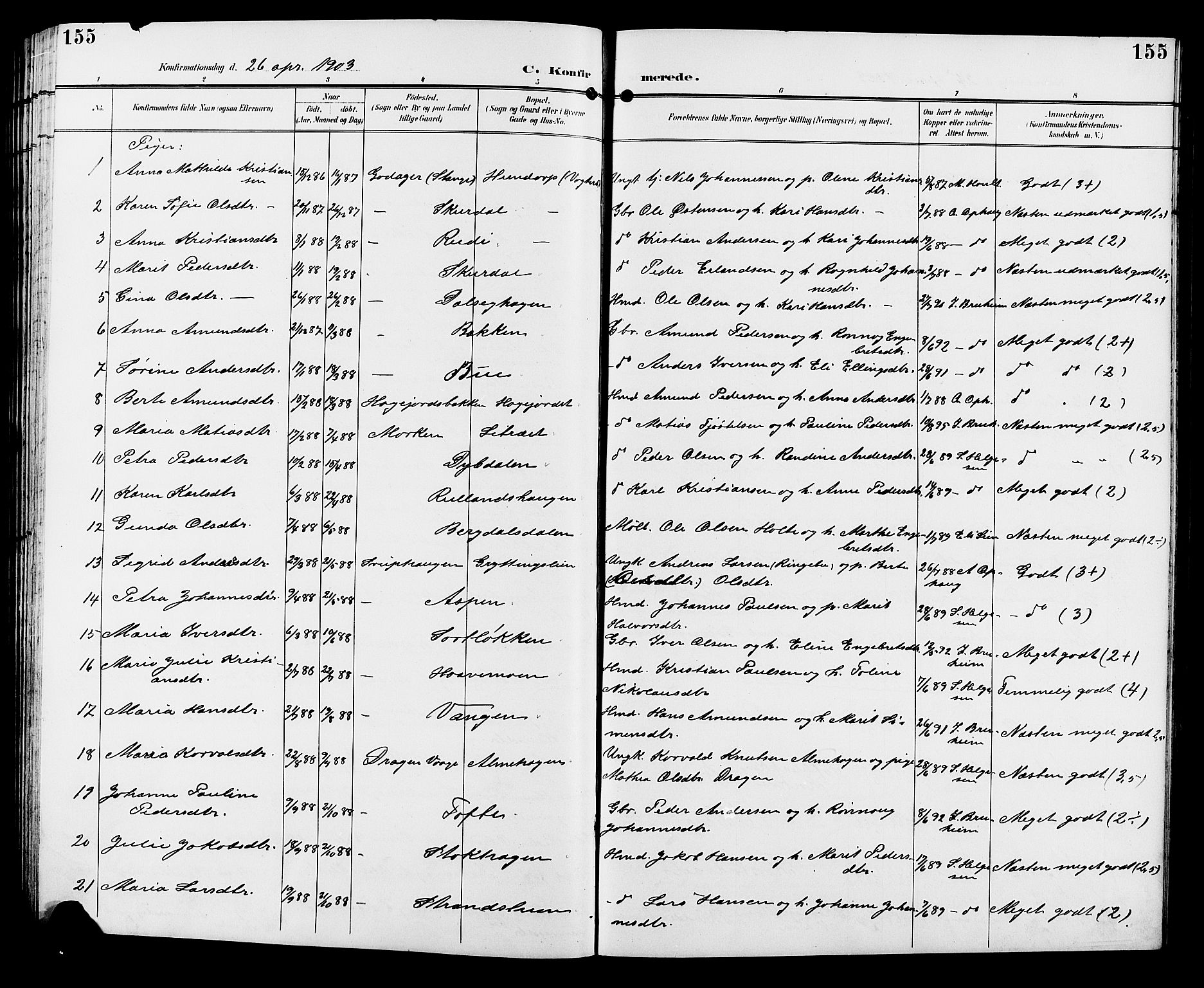 Sør-Fron prestekontor, AV/SAH-PREST-010/H/Ha/Hab/L0004: Parish register (copy) no. 4, 1896-1911, p. 155