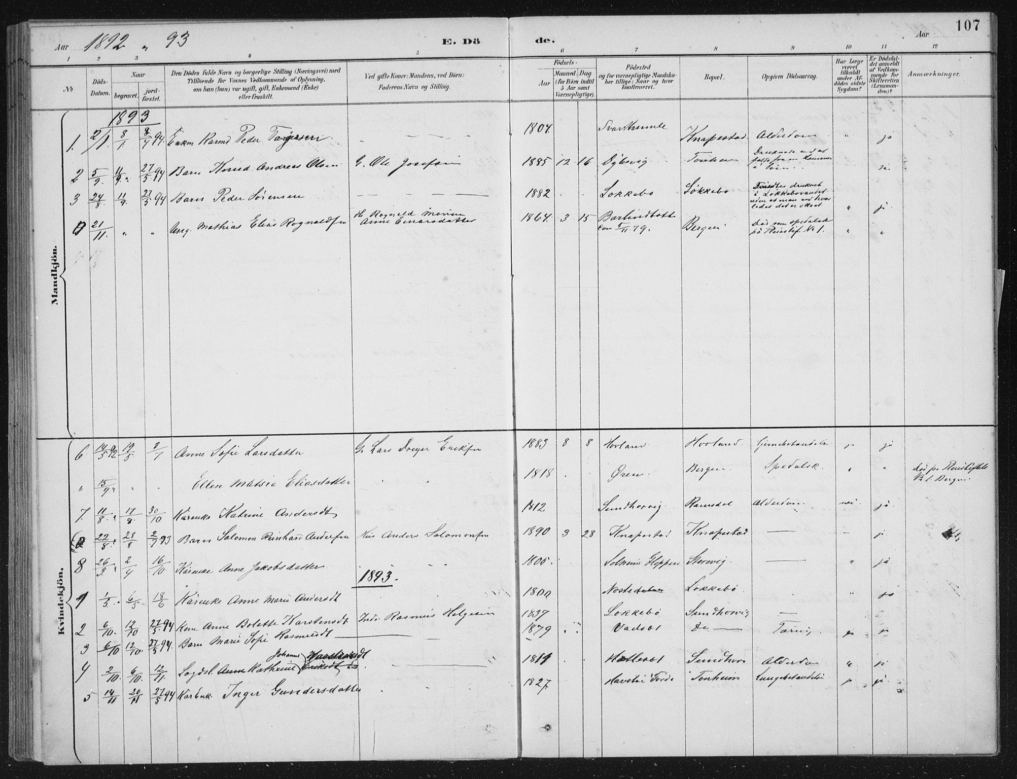 Kinn sokneprestembete, AV/SAB-A-80801/H/Haa/Haae/L0001: Parish register (official) no. E 1, 1890-1916, p. 107