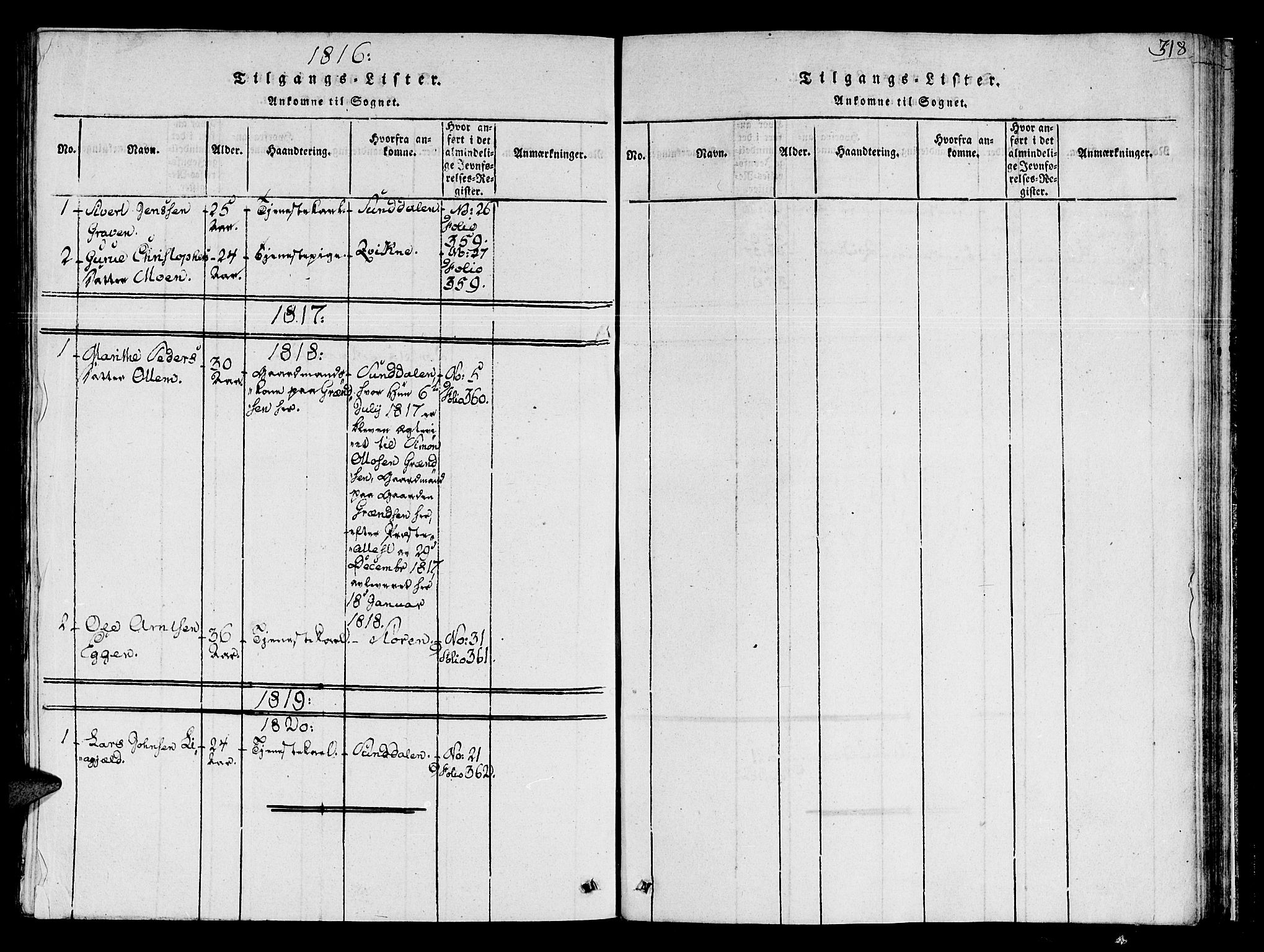 Ministerialprotokoller, klokkerbøker og fødselsregistre - Sør-Trøndelag, SAT/A-1456/678/L0896: Parish register (official) no. 678A05 /2, 1816-1821, p. 318