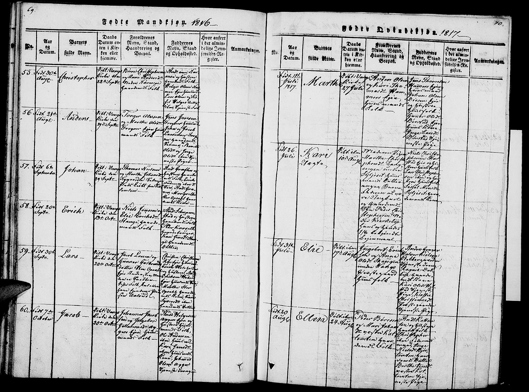 Vang prestekontor, Hedmark, SAH/PREST-008/H/Ha/Haa/L0007: Parish register (official) no. 7, 1813-1826, p. 69-70