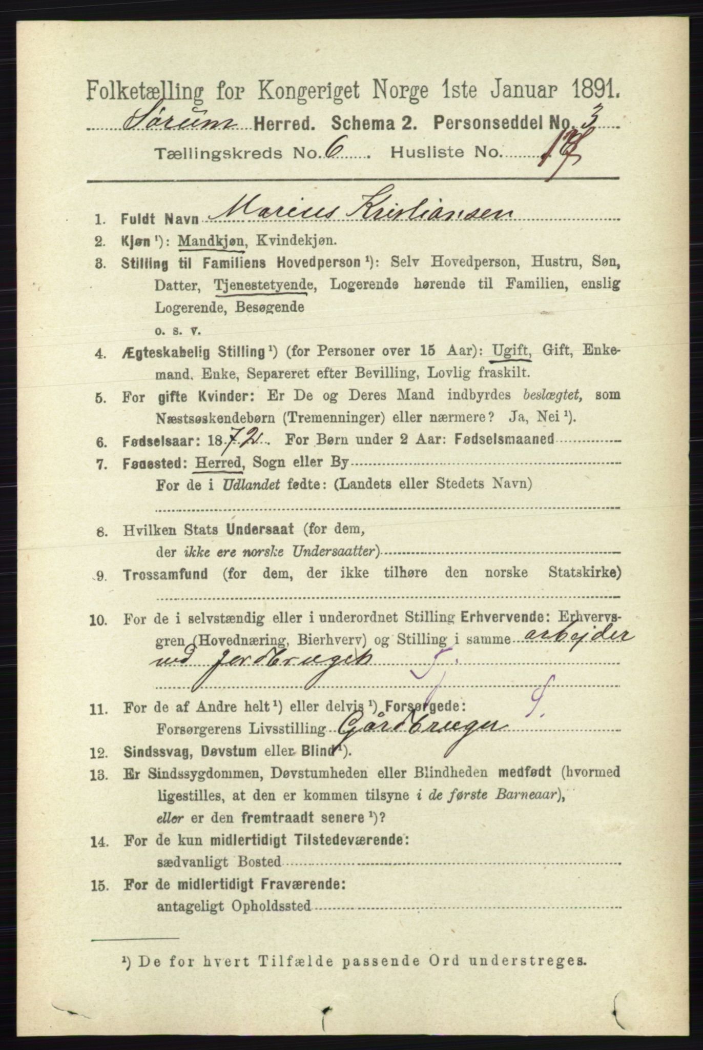 RA, 1891 census for 0226 Sørum, 1891, p. 2812