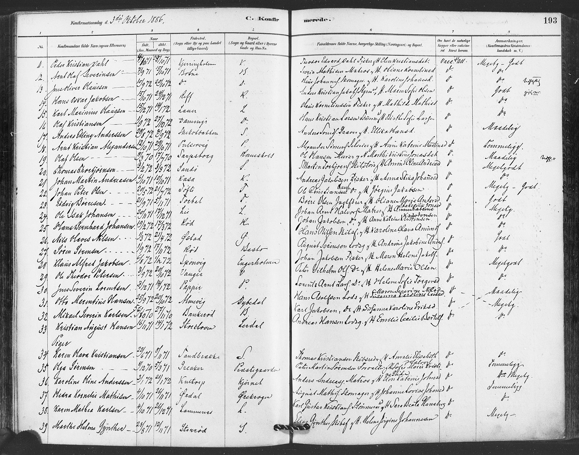 Hvaler prestekontor Kirkebøker, AV/SAO-A-2001/F/Fa/L0008: Parish register (official) no. I 8, 1878-1895, p. 193