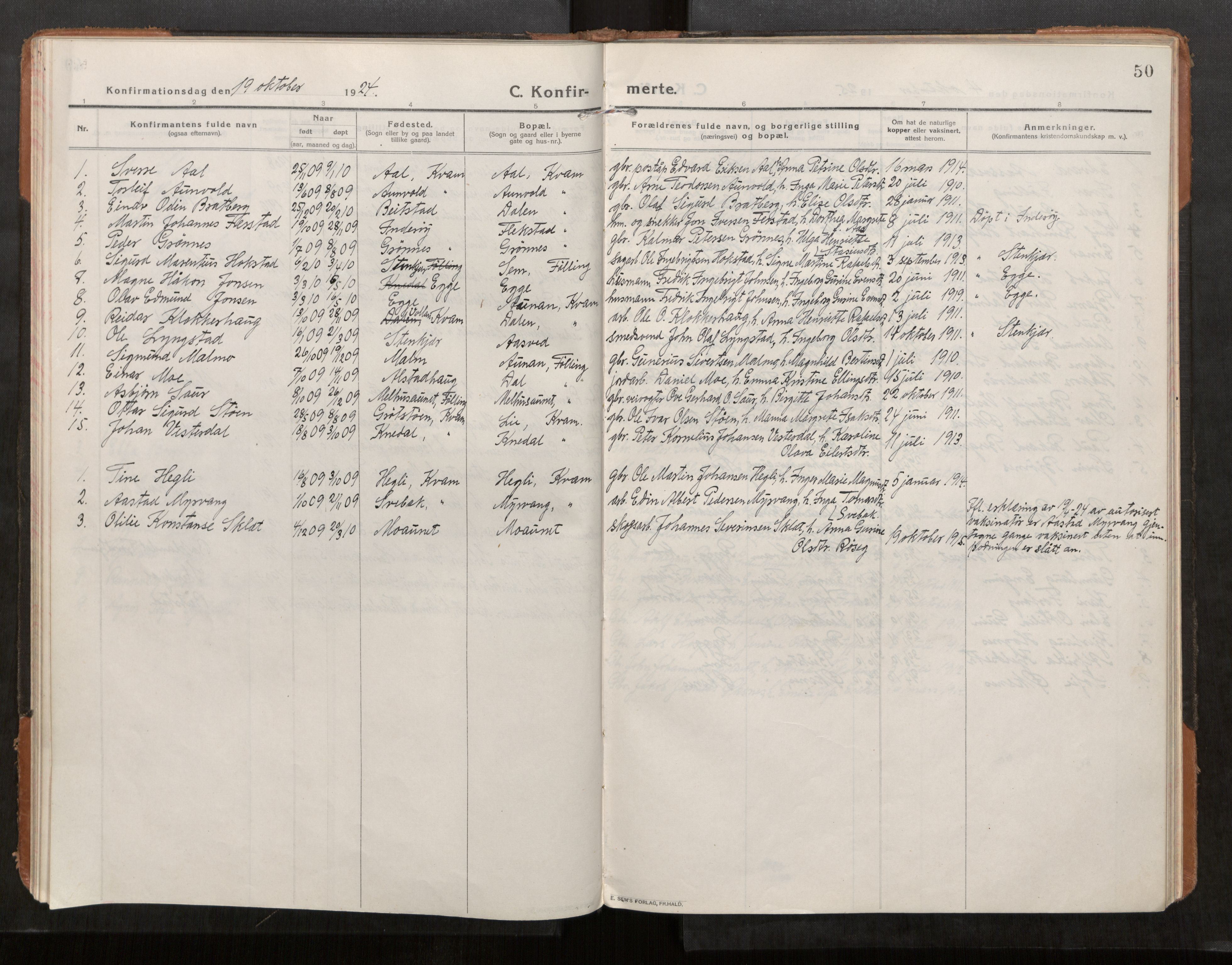 Stod sokneprestkontor, SAT/A-1164/1/I/I1/I1a/L0004: Parish register (official) no. 4, 1913-1933, p. 50