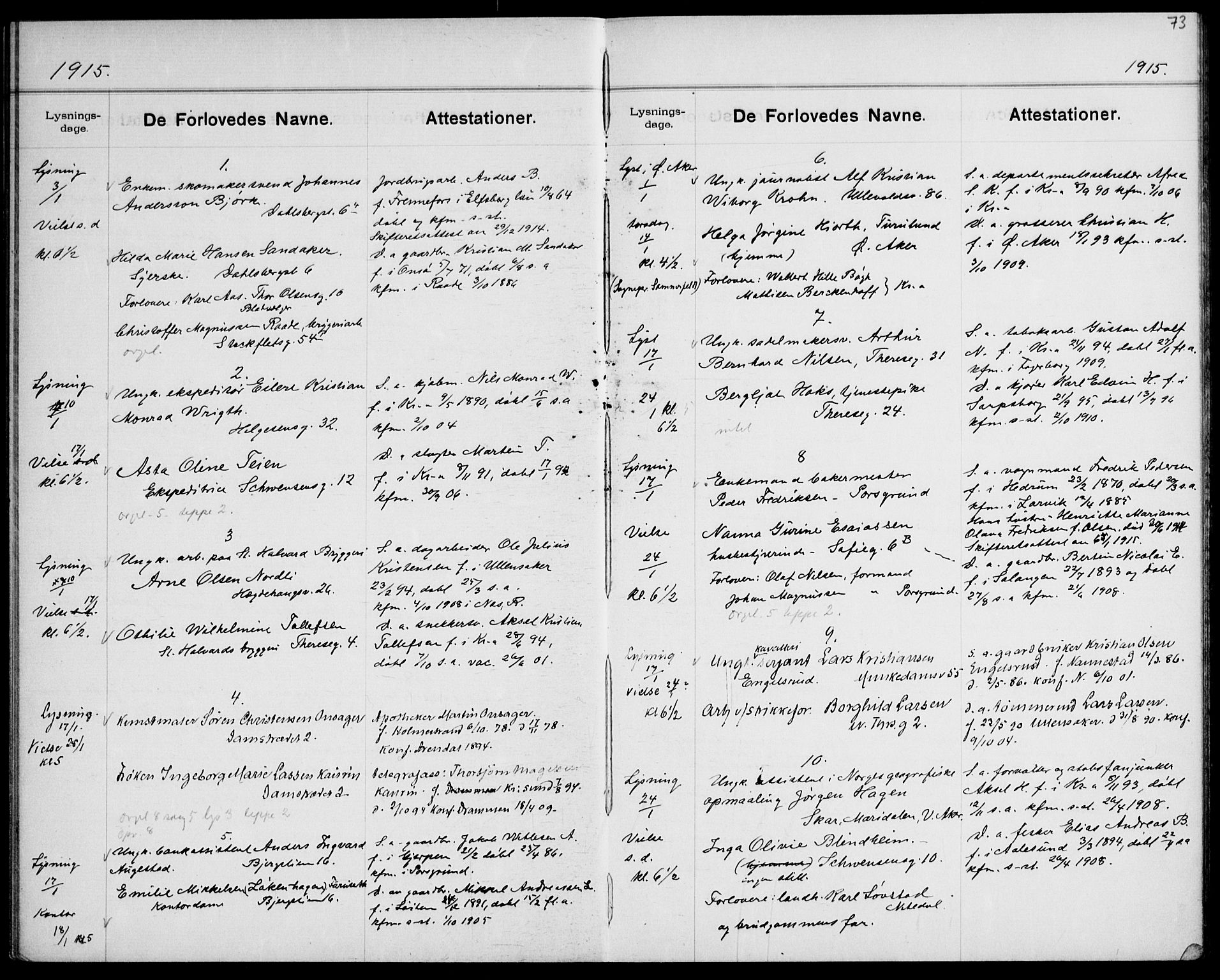 Gamle Aker prestekontor Kirkebøker, AV/SAO-A-10617a/H/L0004: Banns register no. 4, 1909-1918, p. 73