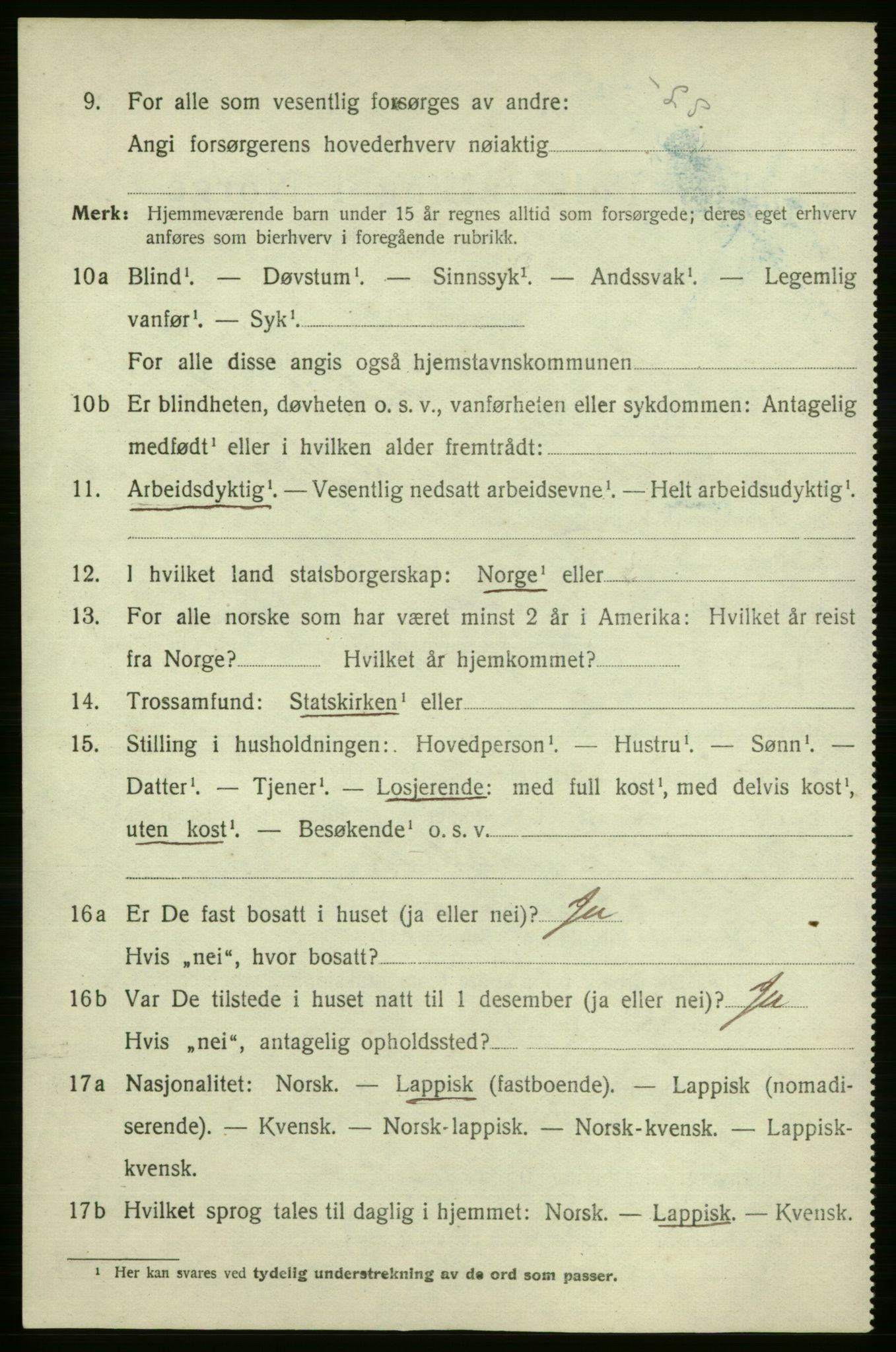 SATØ, 1920 census for Tana, 1920, p. 3017