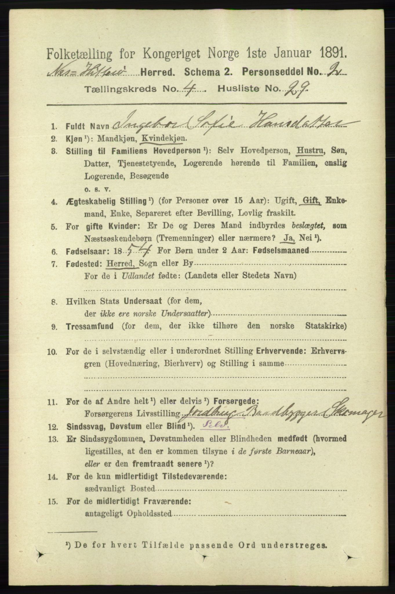 RA, 1891 census for 1043 Hidra og Nes, 1891, p. 1626