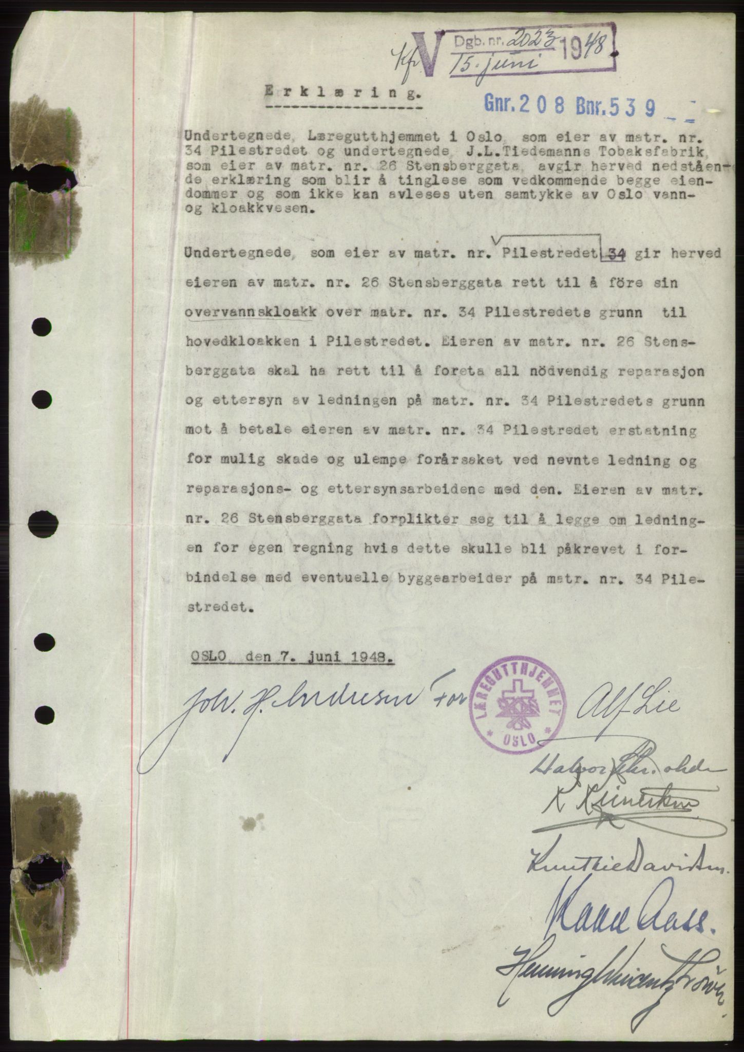 Oslo byskriverembete, AV/SAO-A-10227/G/Gb/Gbb/Gbbd/L0001: Mortgage book no. VS1, 1936-1948, Diary no: : 2023/1948