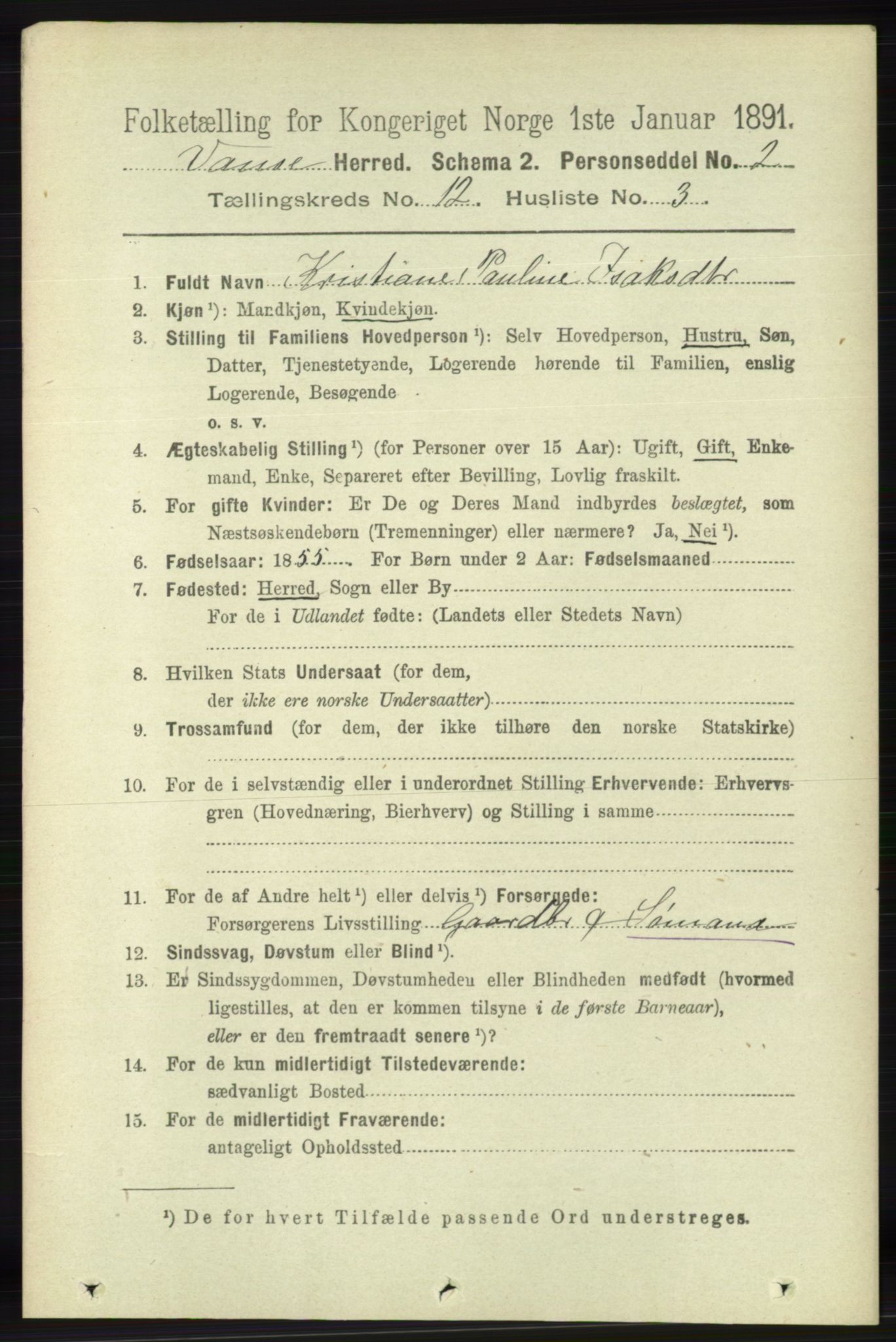 RA, 1891 census for 1041 Vanse, 1891, p. 6816