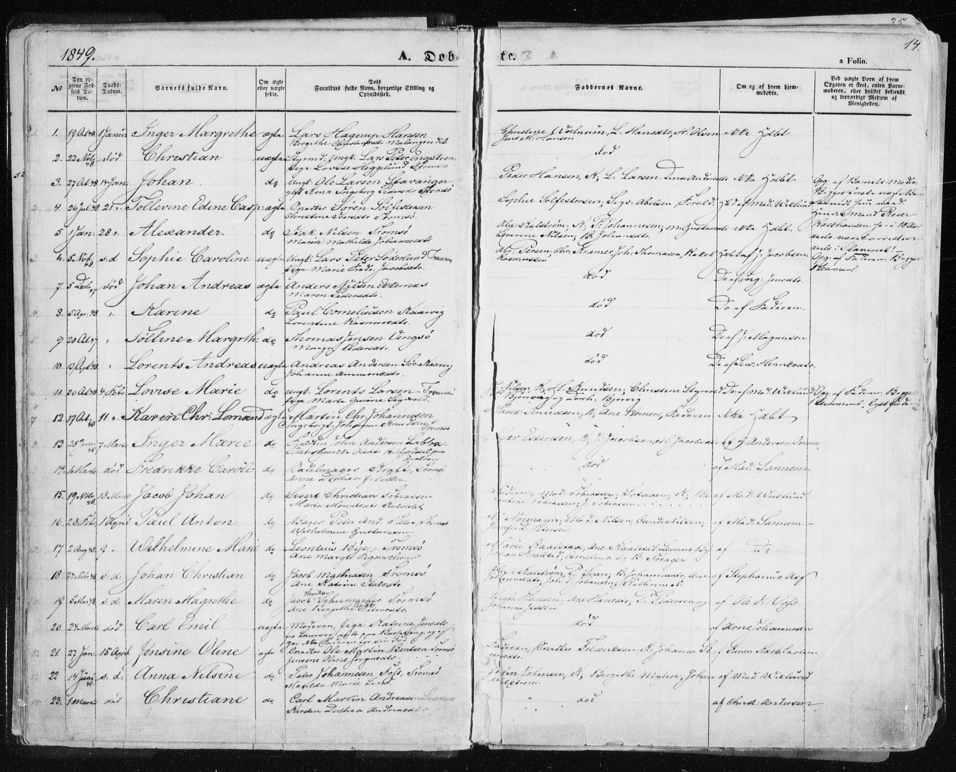 Tromsø sokneprestkontor/stiftsprosti/domprosti, SATØ/S-1343/G/Ga/L0010kirke: Parish register (official) no. 10, 1848-1855, p. 14