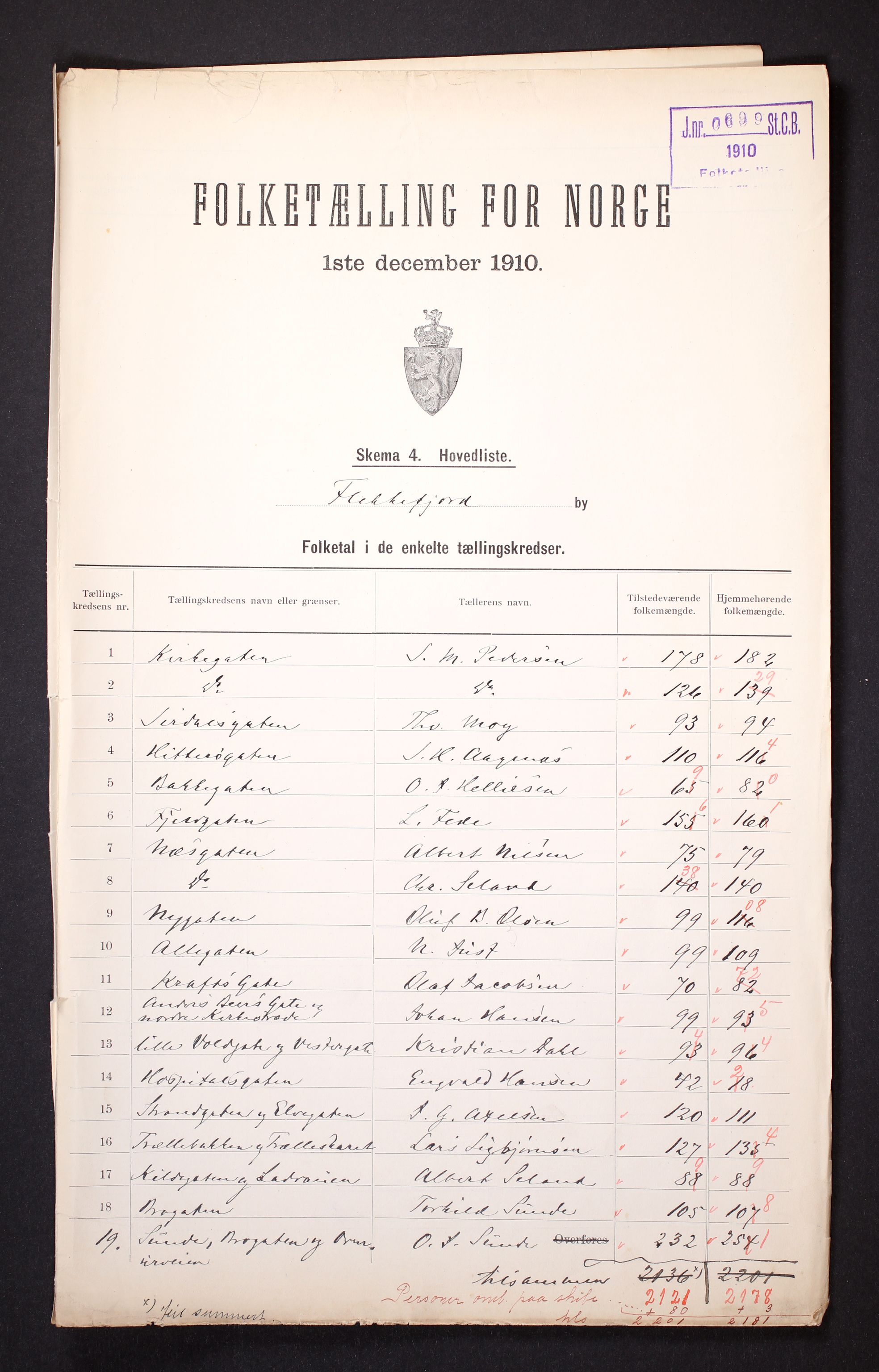 RA, 1910 census for Flekkefjord, 1910, p. 2