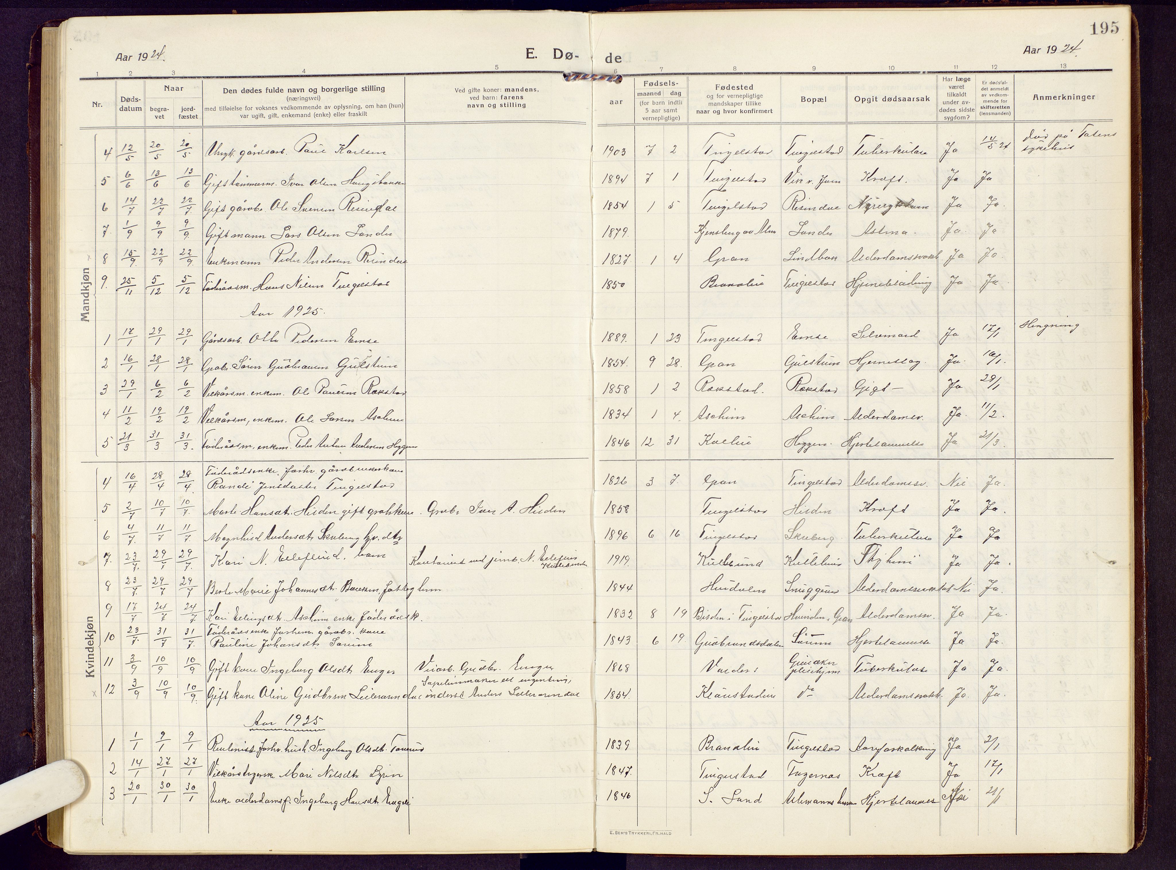 Brandbu prestekontor, AV/SAH-PREST-114/H/Ha/Hab/L0010: Parish register (copy) no. 10, 1916-1930, p. 195