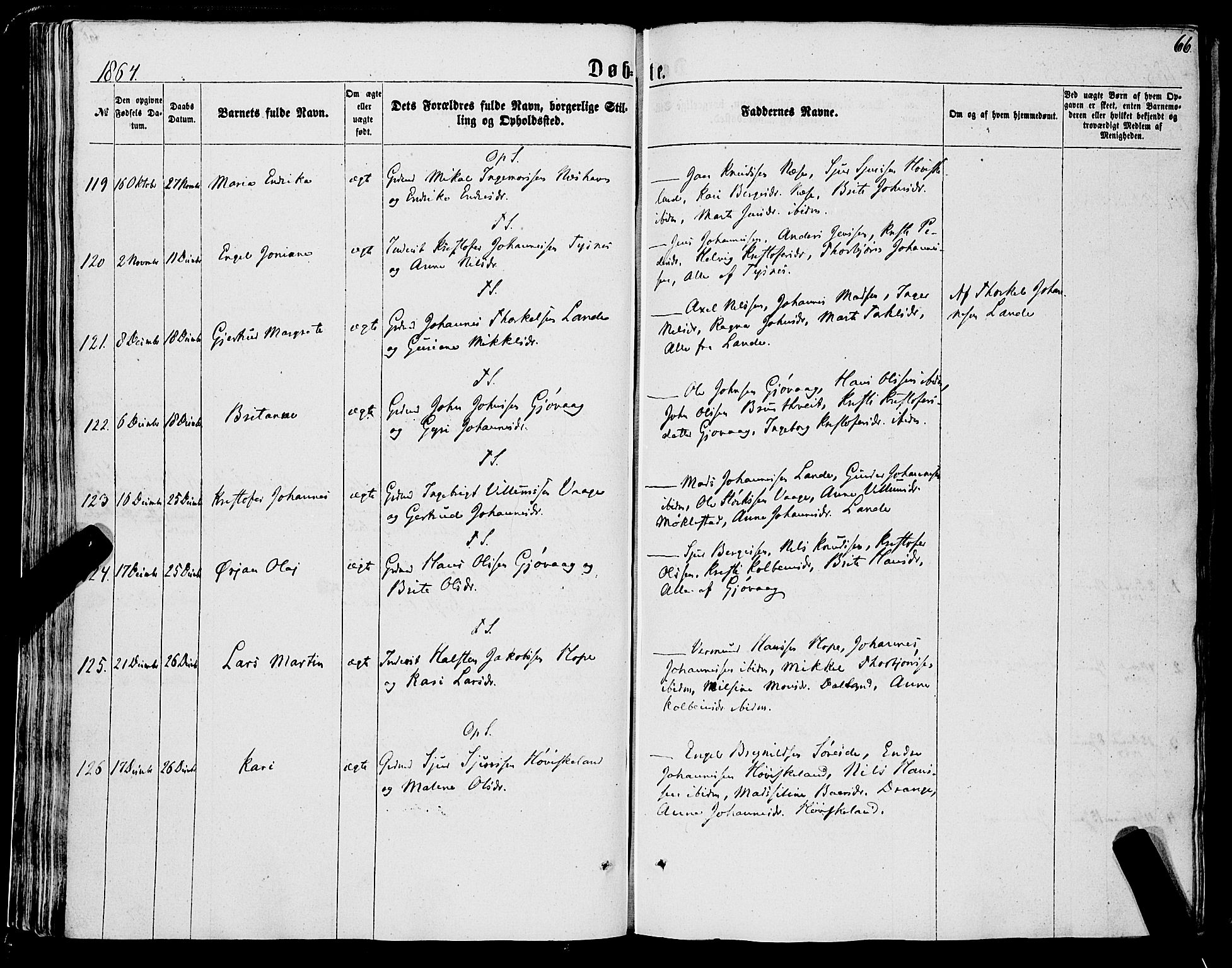 Tysnes sokneprestembete, SAB/A-78601/H/Haa: Parish register (official) no. A 11, 1860-1871, p. 66