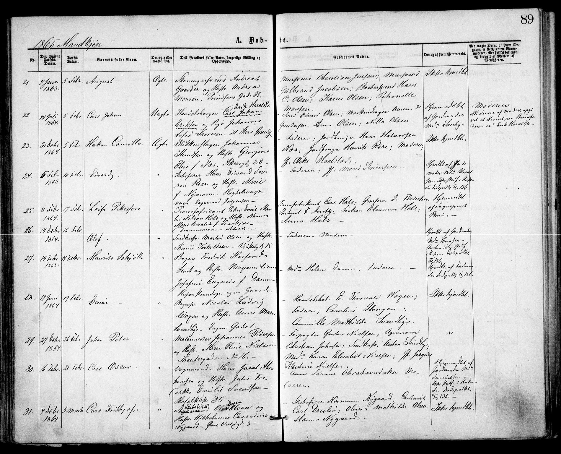 Trefoldighet prestekontor Kirkebøker, SAO/A-10882/F/Fa/L0002: Parish register (official) no. I 2, 1863-1870, p. 89