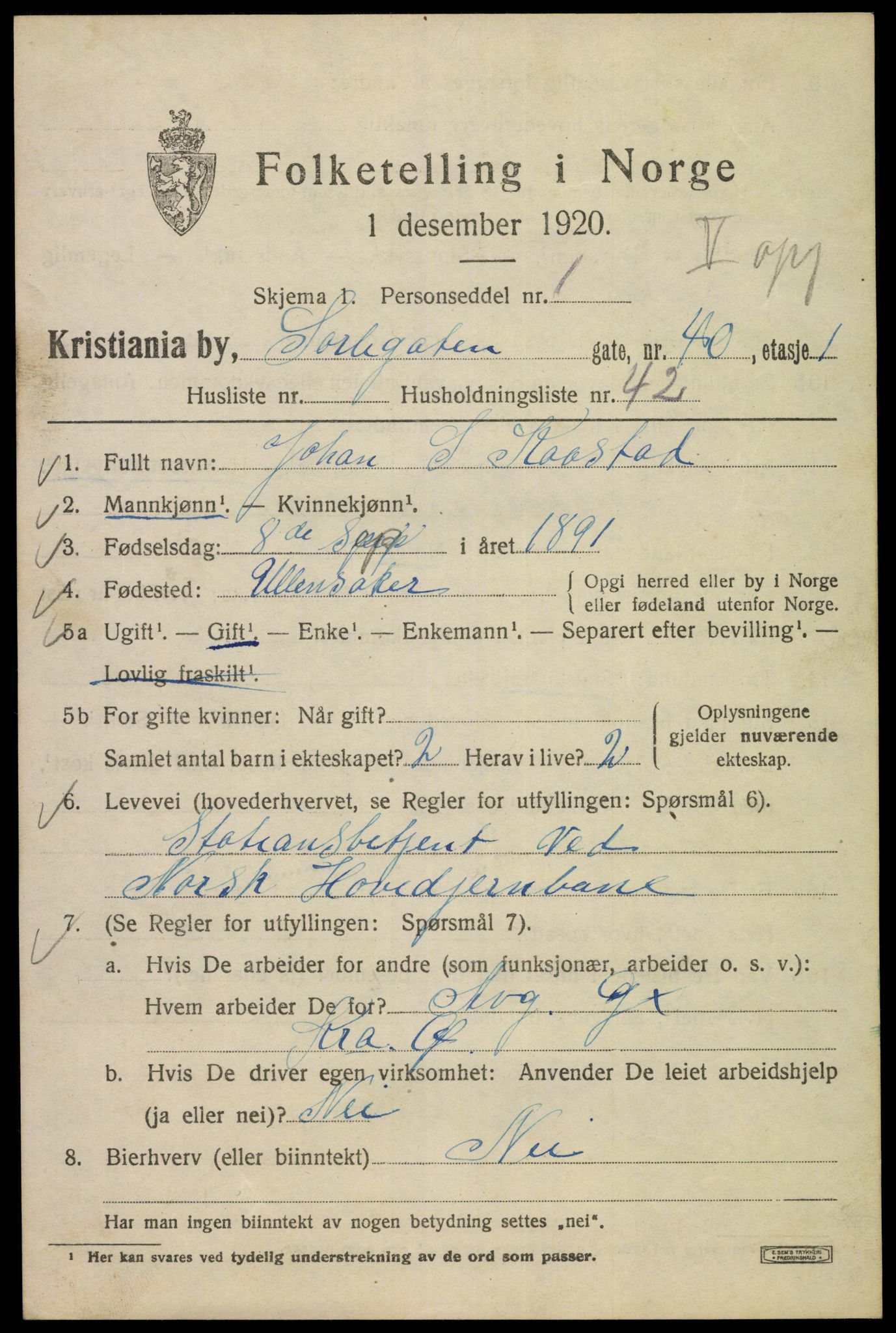 SAO, 1920 census for Kristiania, 1920, p. 562765