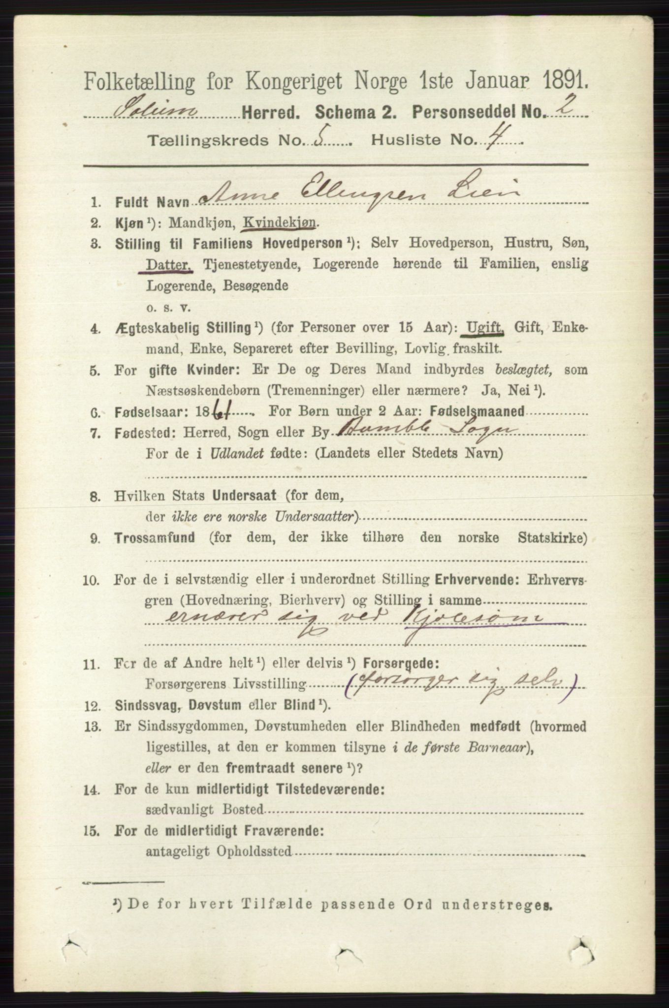 RA, 1891 census for 0818 Solum, 1891, p. 853