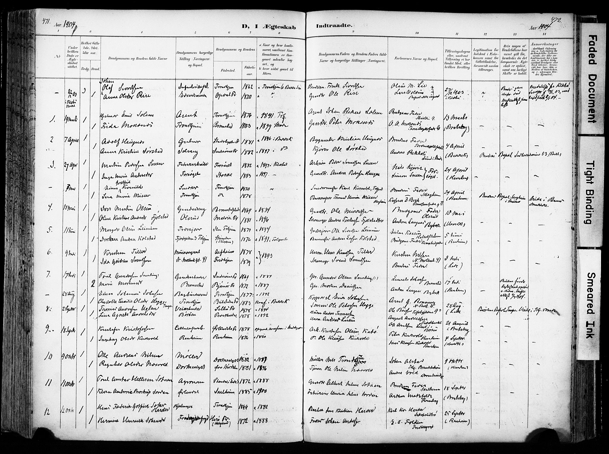Ministerialprotokoller, klokkerbøker og fødselsregistre - Sør-Trøndelag, SAT/A-1456/606/L0301: Parish register (official) no. 606A16, 1894-1907, p. 471-472