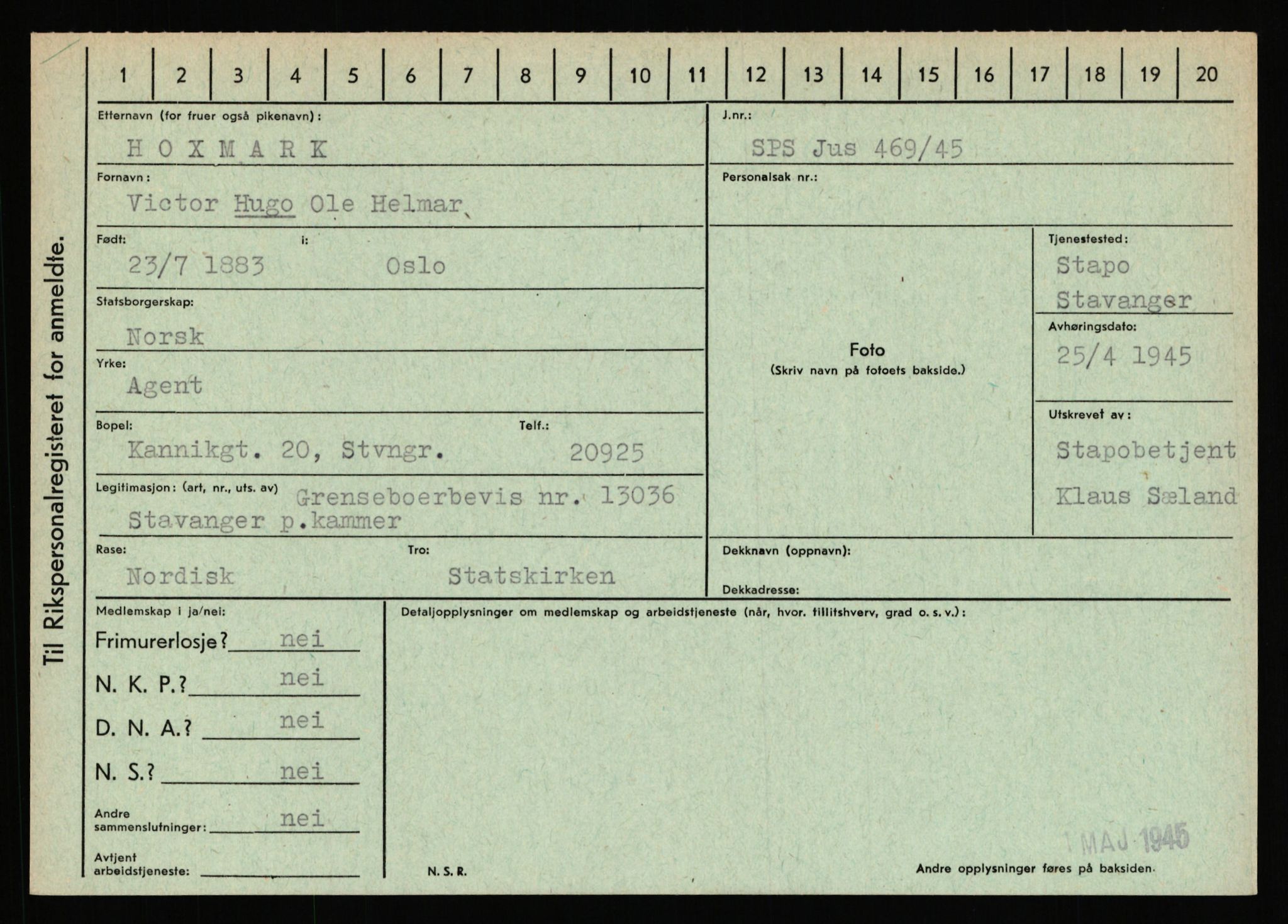 Statspolitiet - Hovedkontoret / Osloavdelingen, AV/RA-S-1329/C/Ca/L0007: Hol - Joelsen, 1943-1945, p. 1197