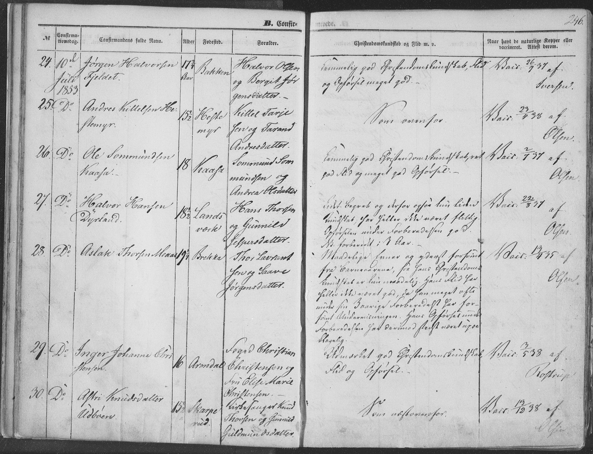 Seljord kirkebøker, AV/SAKO-A-20/F/Fa/L012b: Parish register (official) no. I 12B, 1850-1865, p. 246