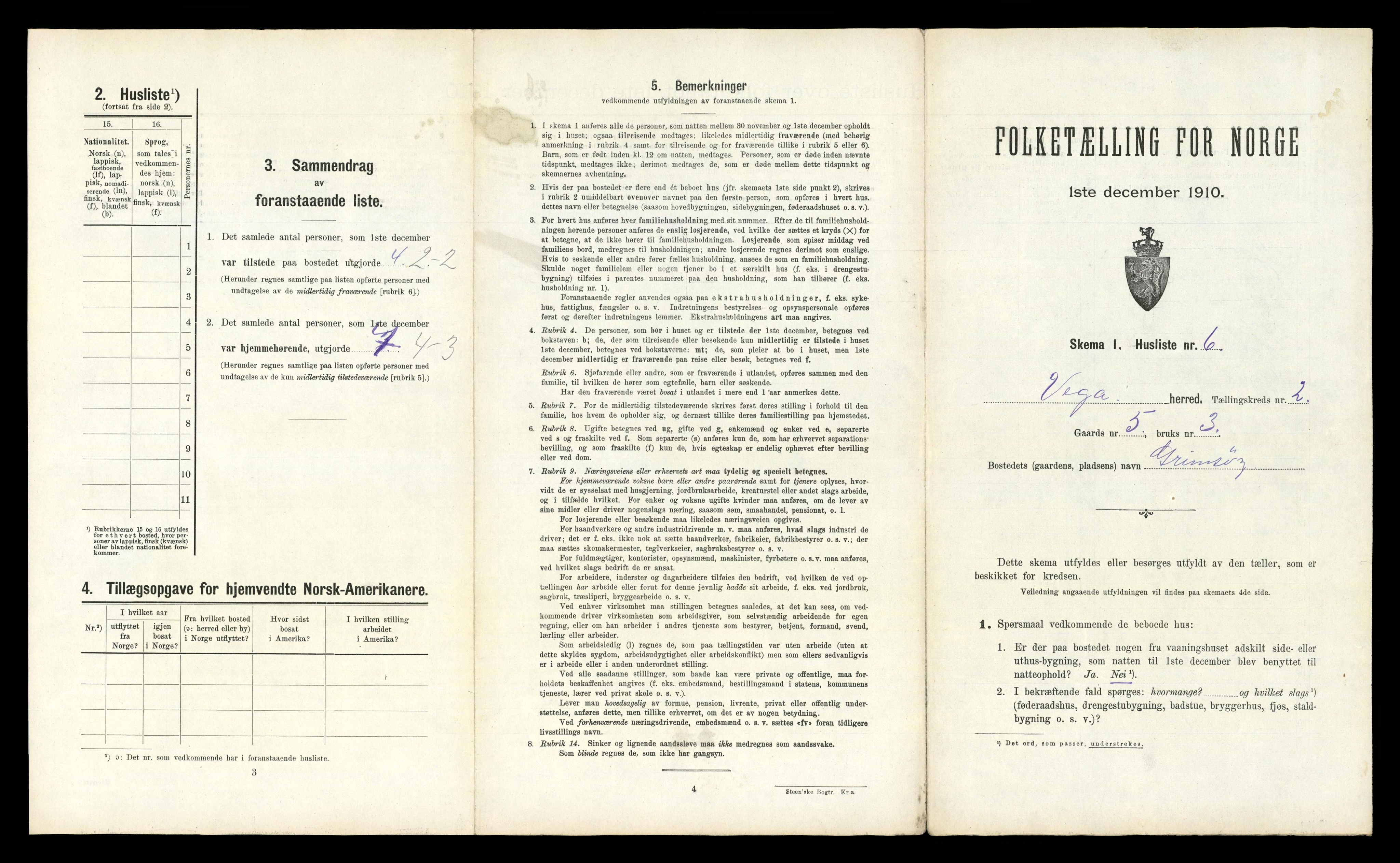 RA, 1910 census for Vega, 1910, p. 104