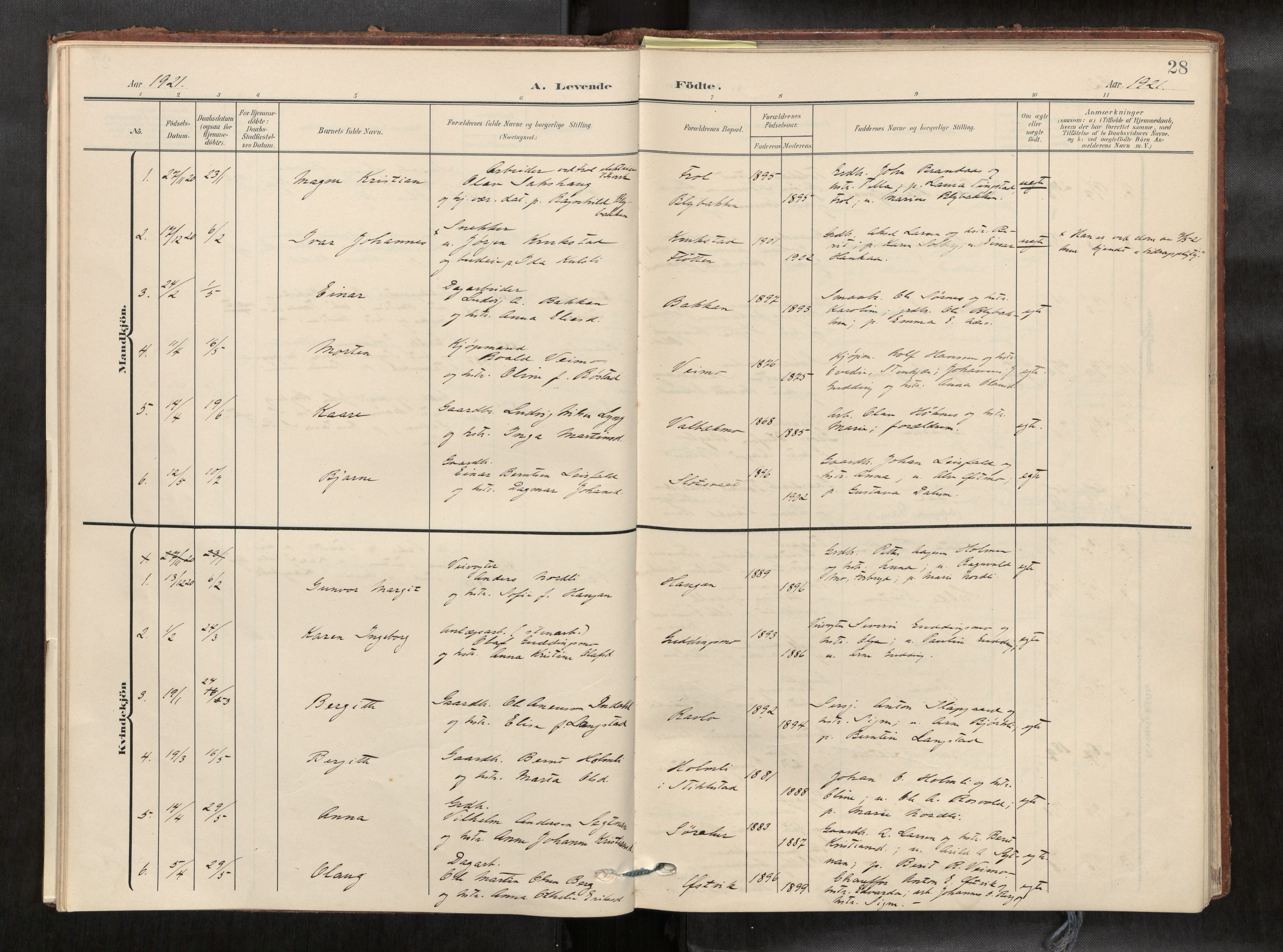 Verdal sokneprestkontor, SAT/A-1156/2/H/Haa/L0003: Parish register (official) no. 3, 1907-1921, p. 28