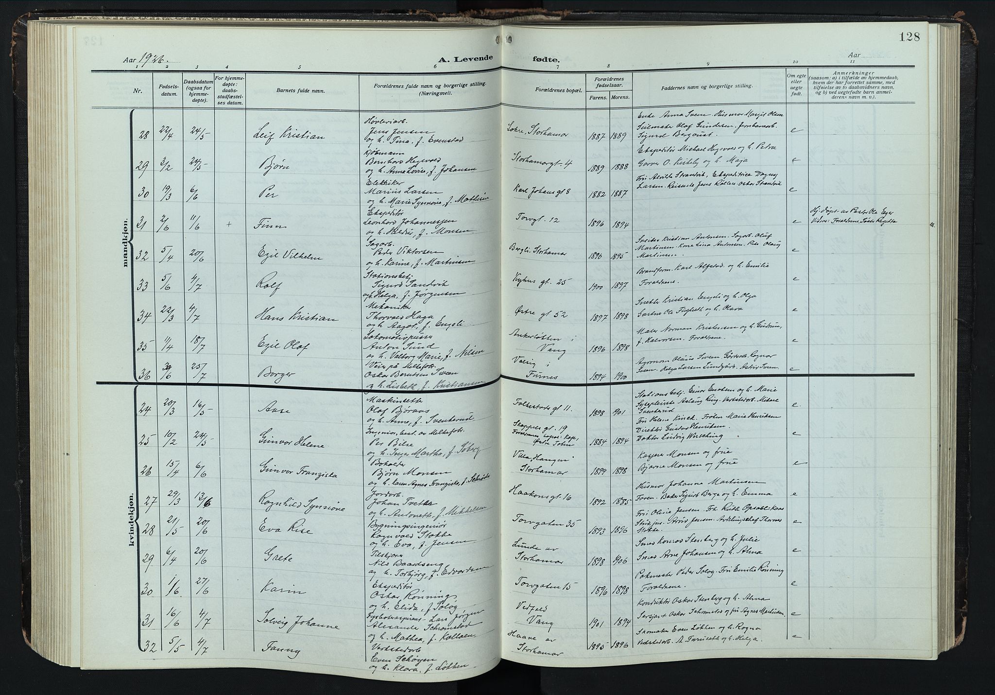 Hamar prestekontor, SAH/DOMPH-002/H/Ha/Hab/L0004: Parish register (copy) no. 4, 1915-1942, p. 128