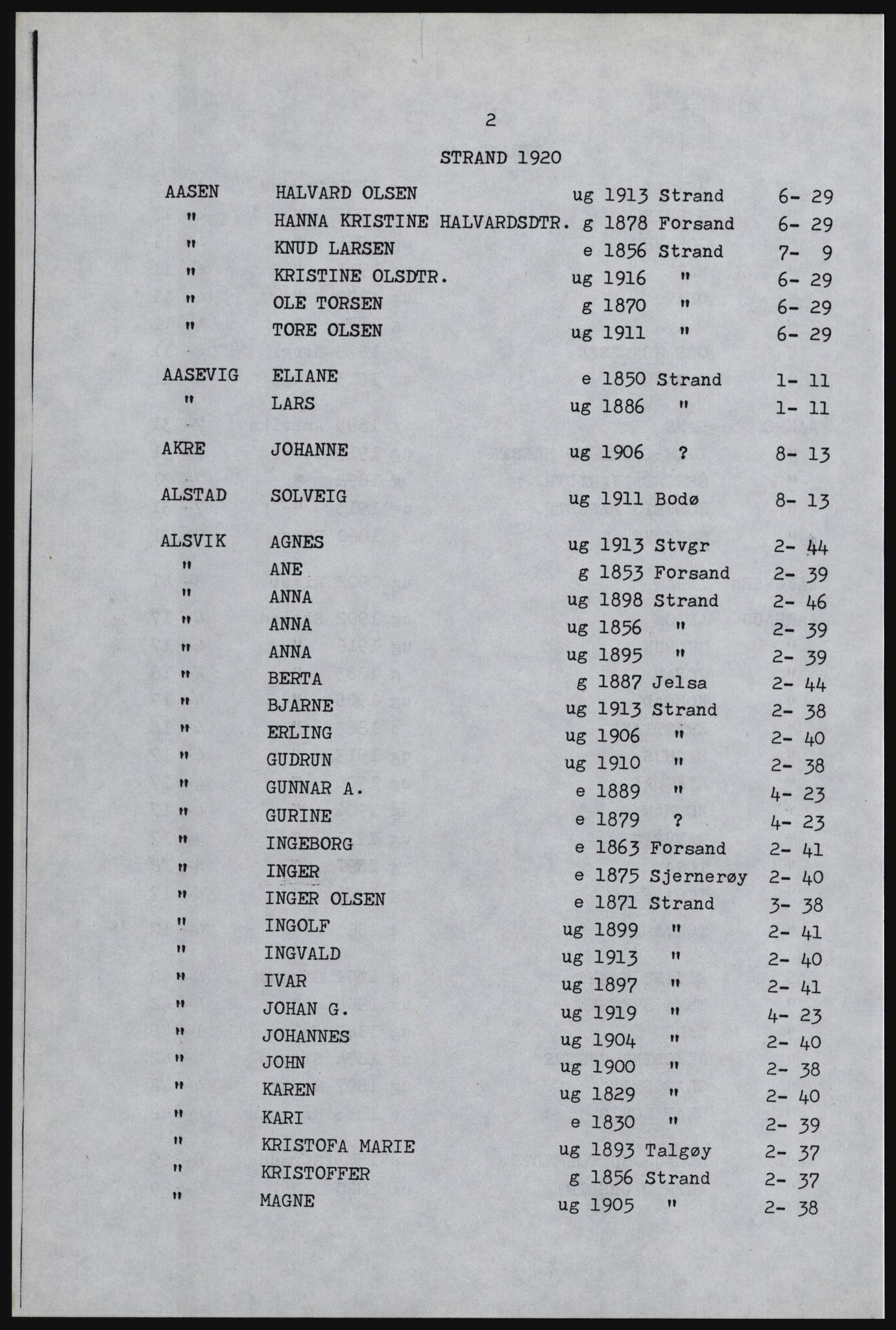 SAST, Copy of 1920 census for Strand, 1920, p. 8