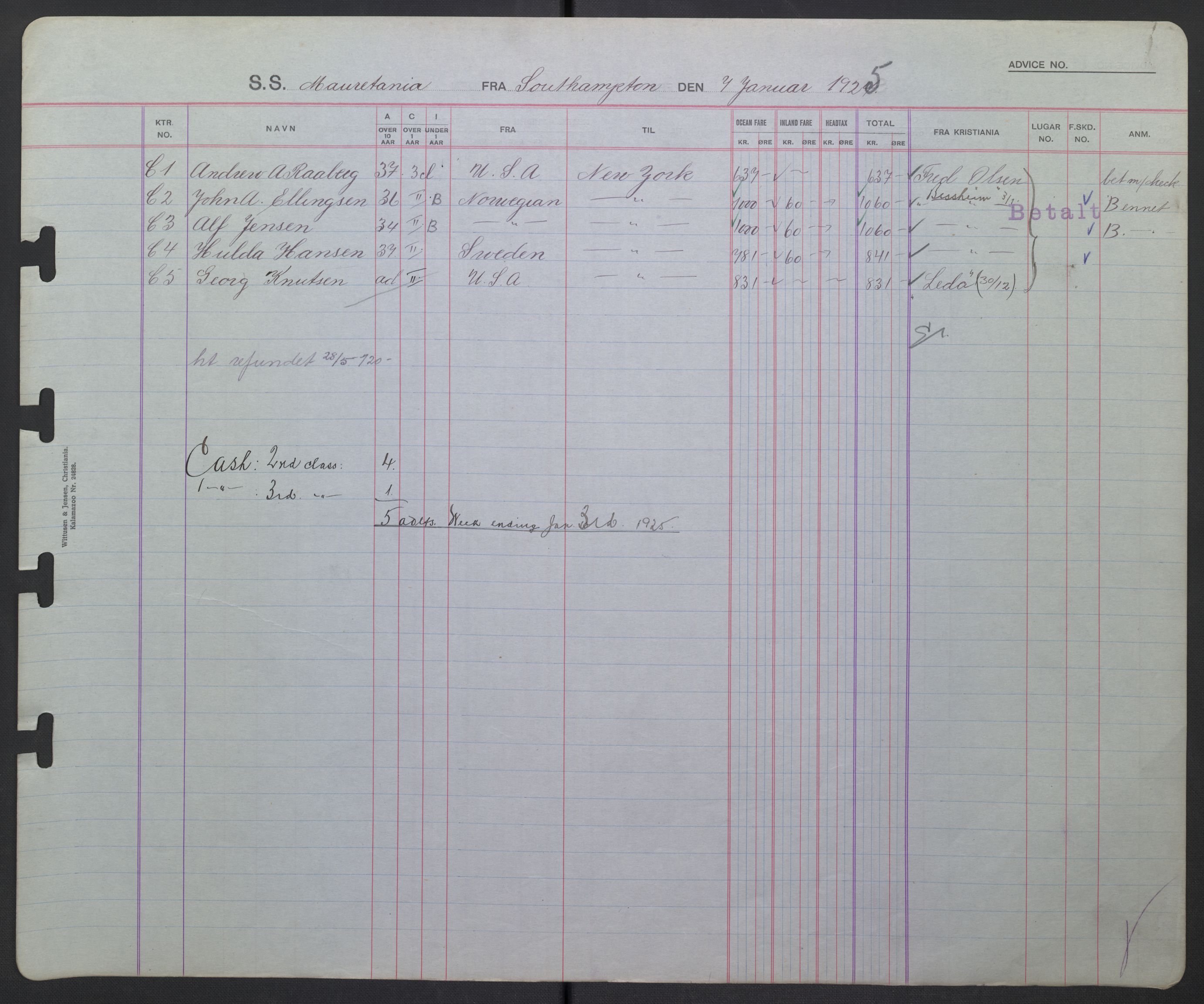 White Star-linjen, AV/SAO-PAO-0201/D/Db/L0002: Passasjerlister, 1924-1927, p. 88