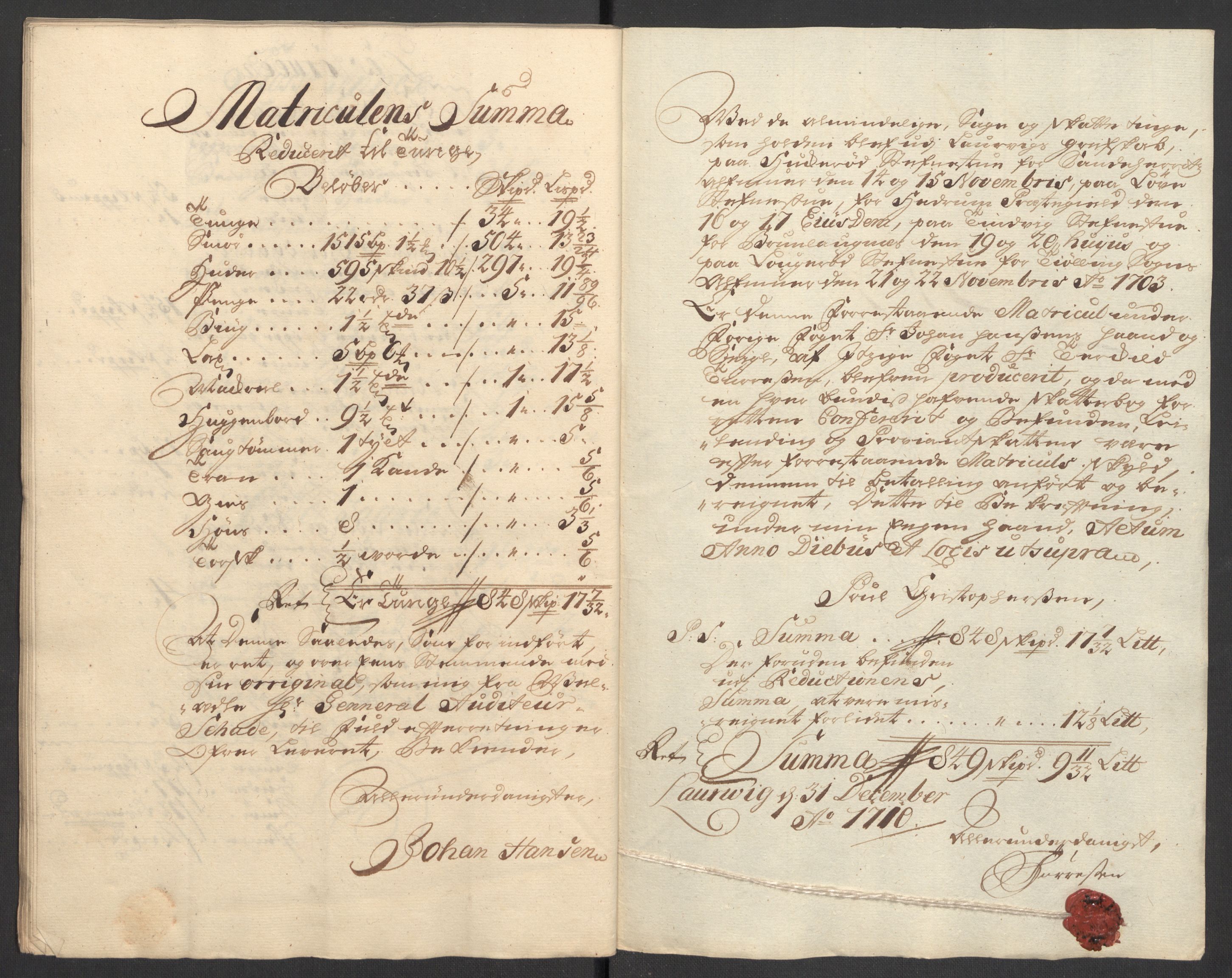 Rentekammeret inntil 1814, Reviderte regnskaper, Fogderegnskap, RA/EA-4092/R33/L1981: Fogderegnskap Larvik grevskap, 1709-1710, p. 281