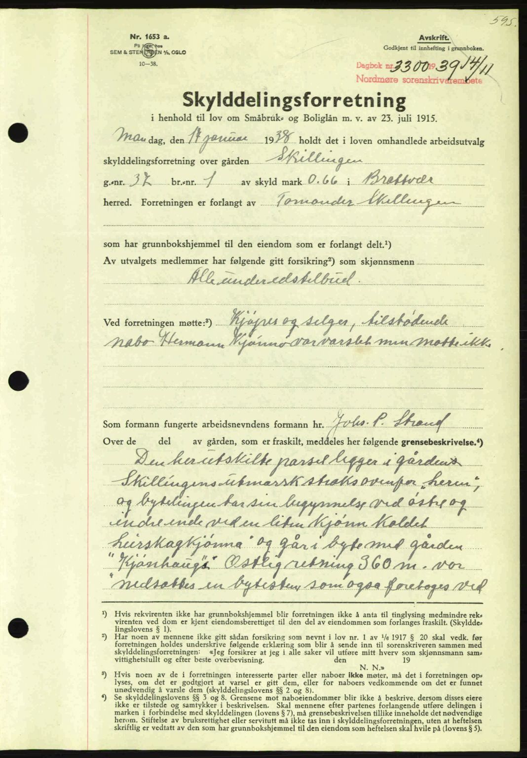 Nordmøre sorenskriveri, AV/SAT-A-4132/1/2/2Ca: Mortgage book no. A87, 1939-1940, Diary no: : 3300/1939