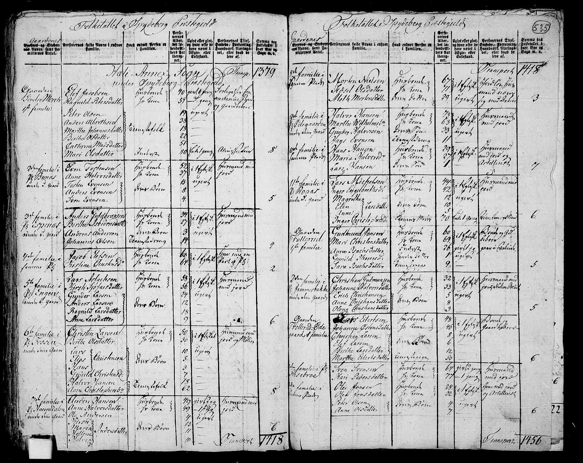 RA, 1801 census for 0123P Spydeberg, 1801, p. 534b-535a