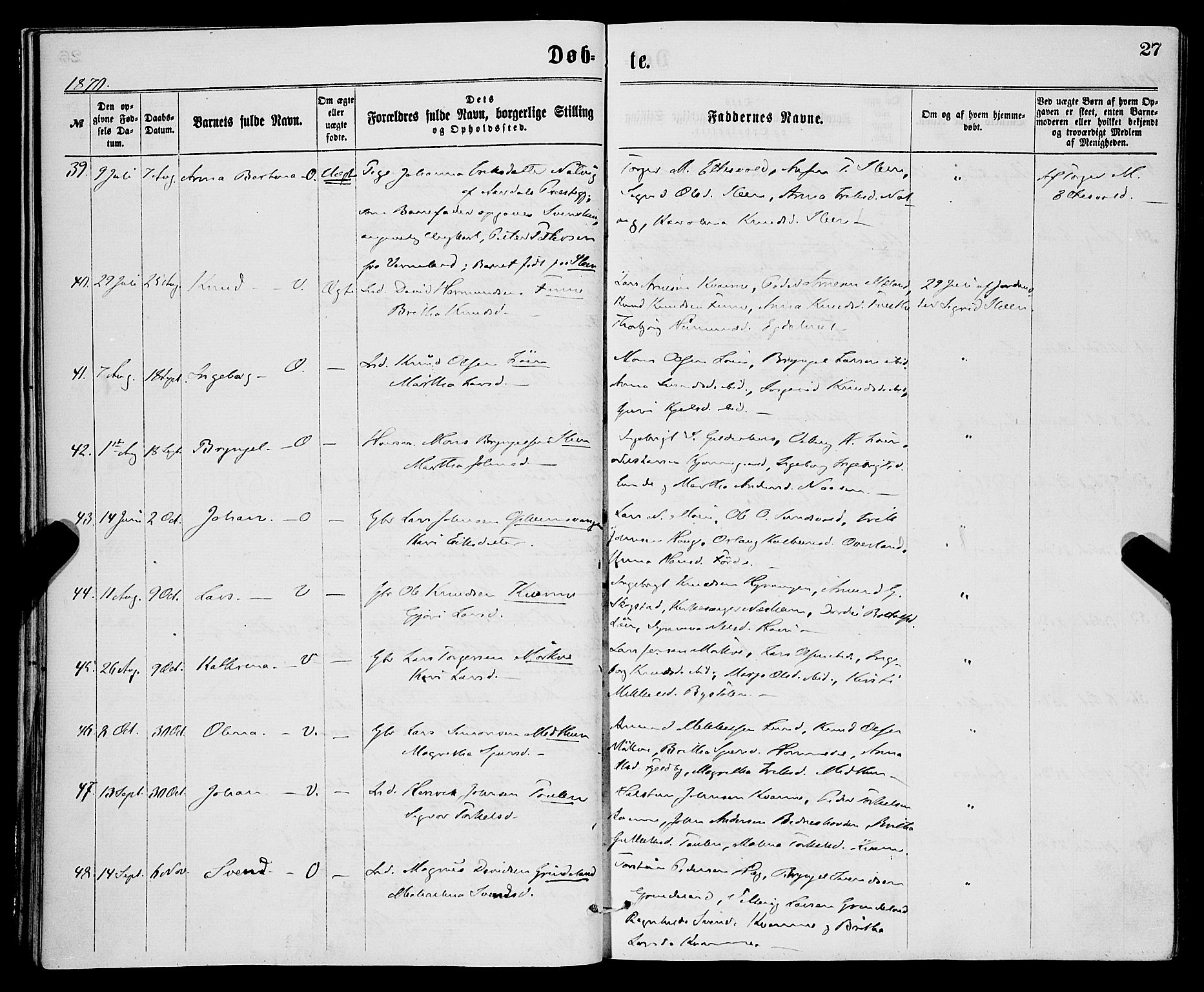 Vossestrand Sokneprestembete, AV/SAB-A-79101/H/Haa: Parish register (official) no. A 1, 1866-1877, p. 27