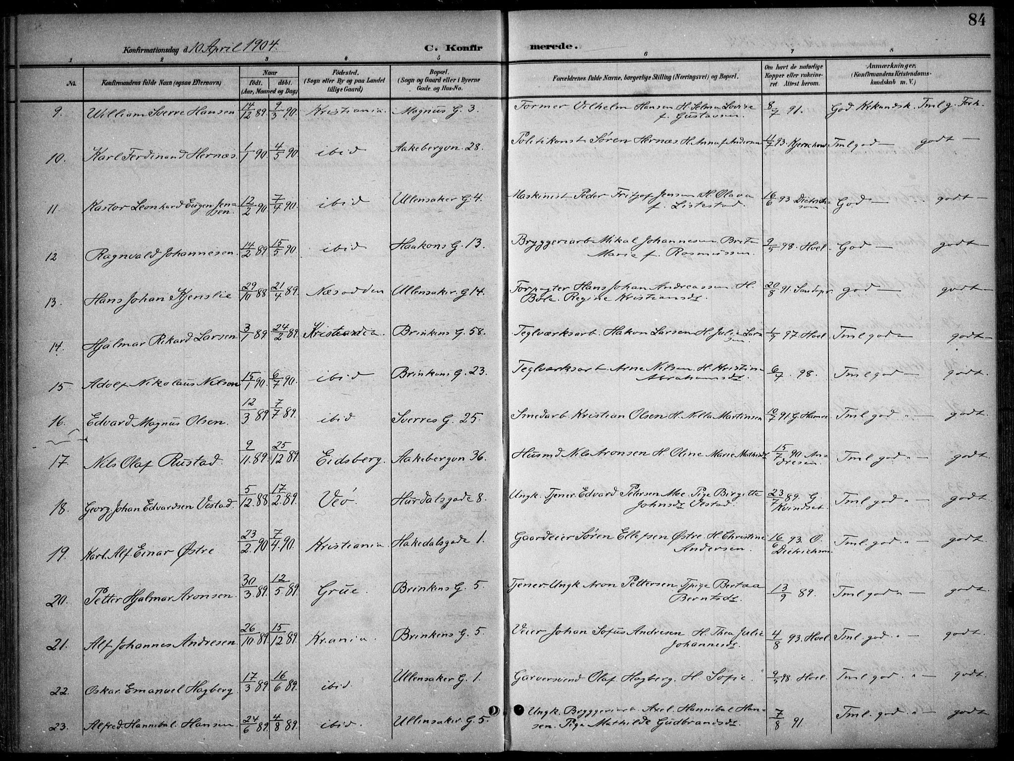 Kampen prestekontor Kirkebøker, AV/SAO-A-10853/F/Fa/L0009: Parish register (official) no. I 9, 1899-1911, p. 84