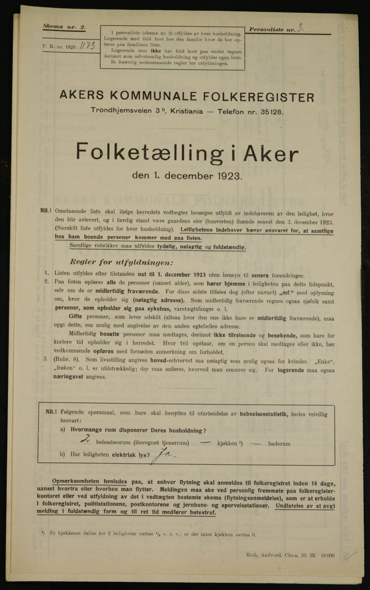 , Municipal Census 1923 for Aker, 1923, p. 43493