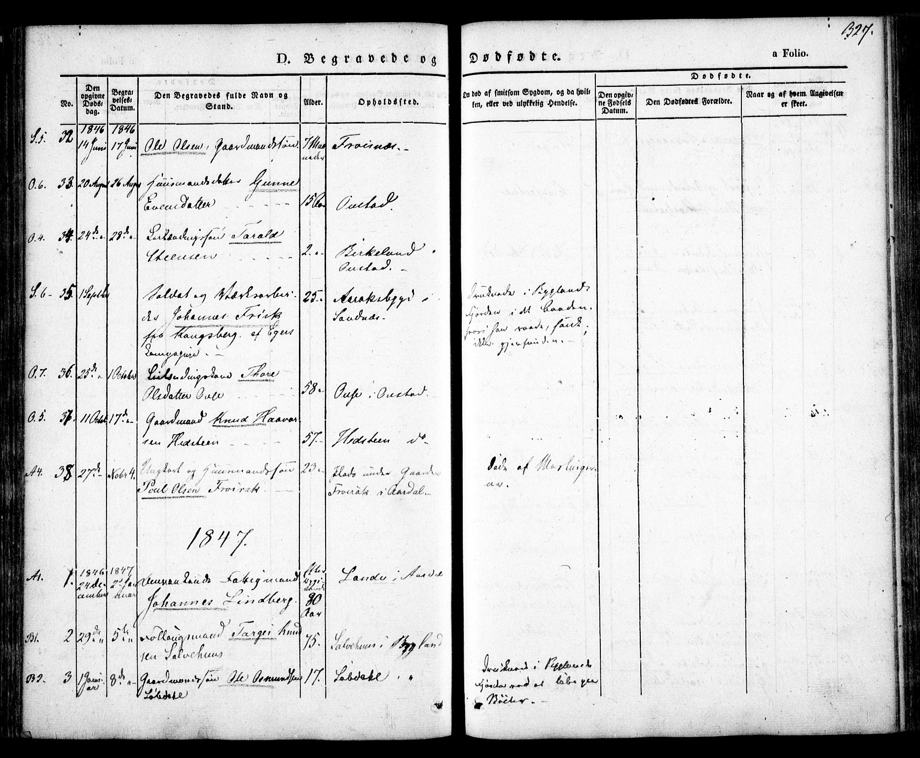 Bygland sokneprestkontor, SAK/1111-0006/F/Fa/Fab/L0004: Parish register (official) no. A 4, 1842-1858, p. 327