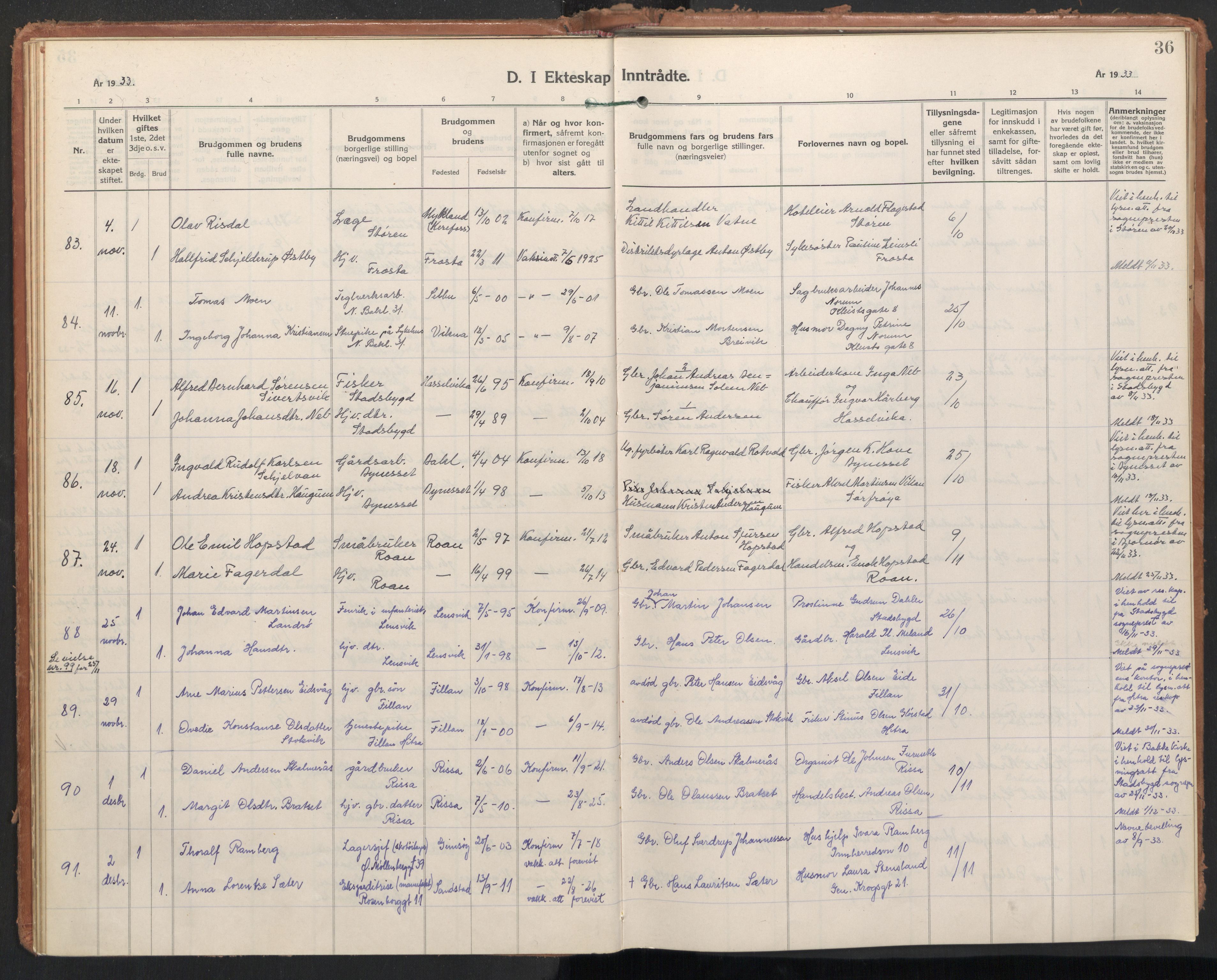 Ministerialprotokoller, klokkerbøker og fødselsregistre - Sør-Trøndelag, AV/SAT-A-1456/604/L0209: Parish register (official) no. 604A29, 1931-1945, p. 36