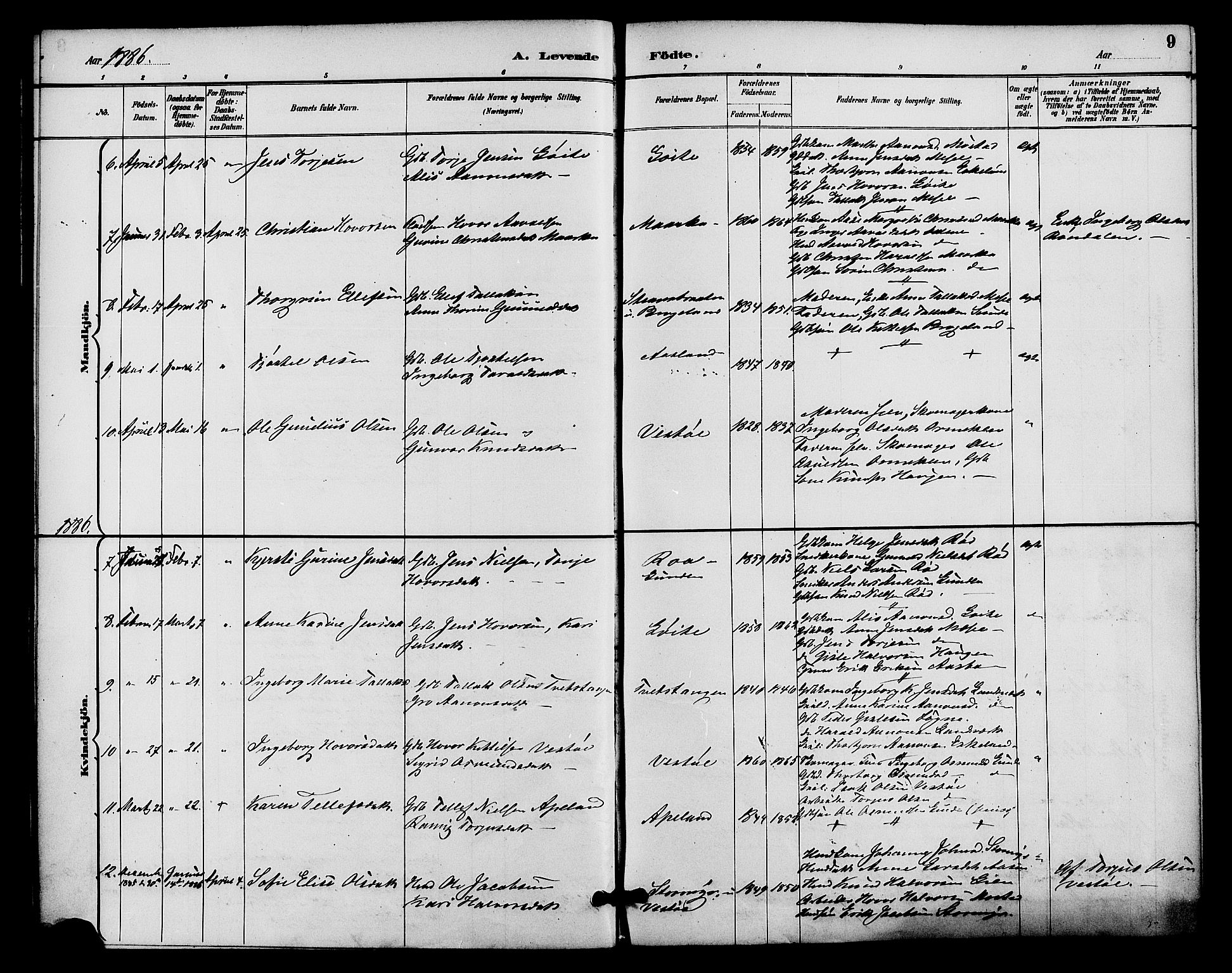 Gjerstad sokneprestkontor, AV/SAK-1111-0014/F/Fa/Faa/L0009: Parish register (official) no. A 9, 1885-1890, p. 9