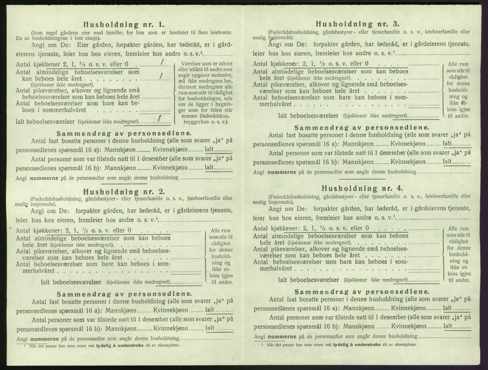 SAK, 1920 census for Bjelland, 1920, p. 416