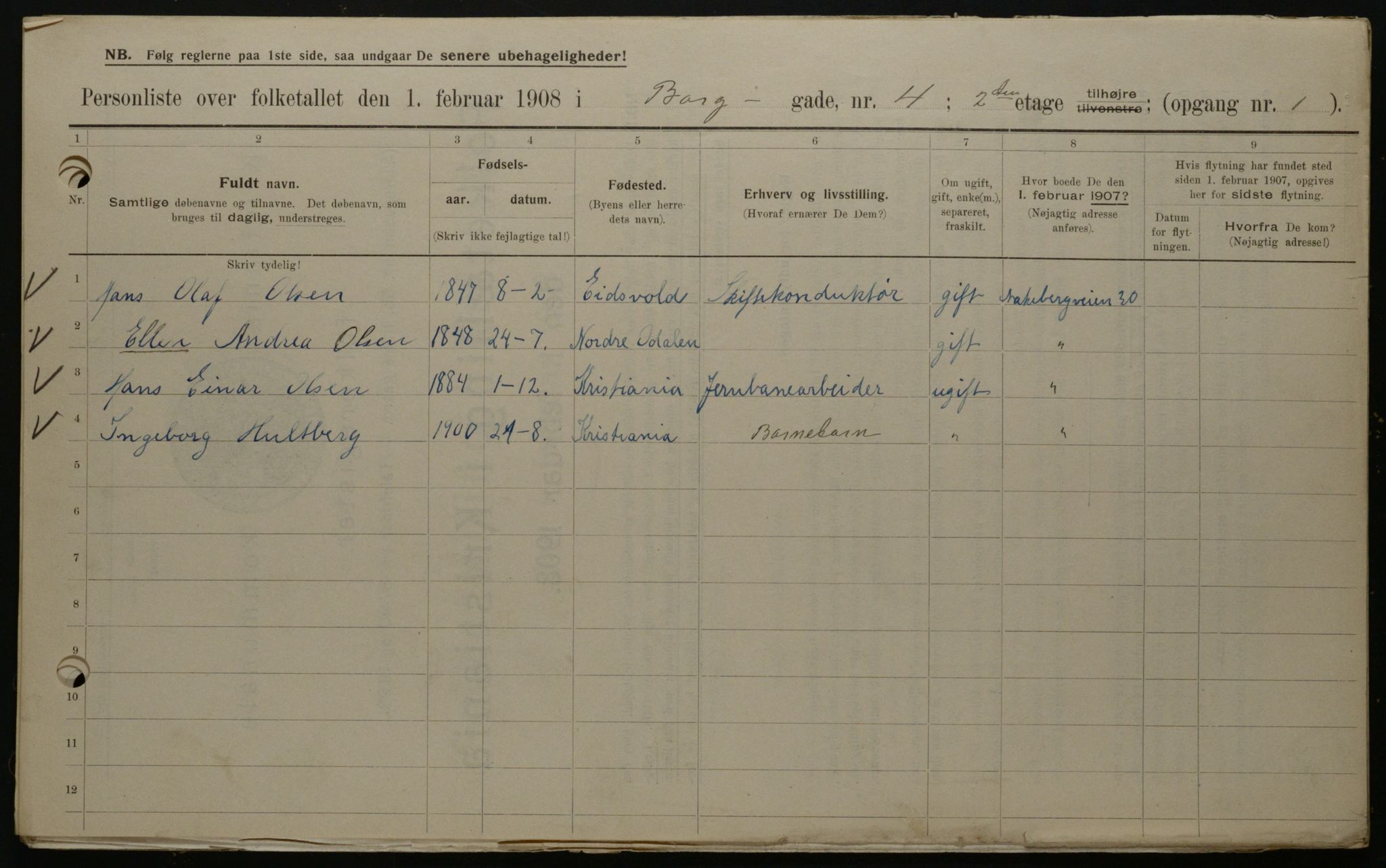 OBA, Municipal Census 1908 for Kristiania, 1908, p. 7509