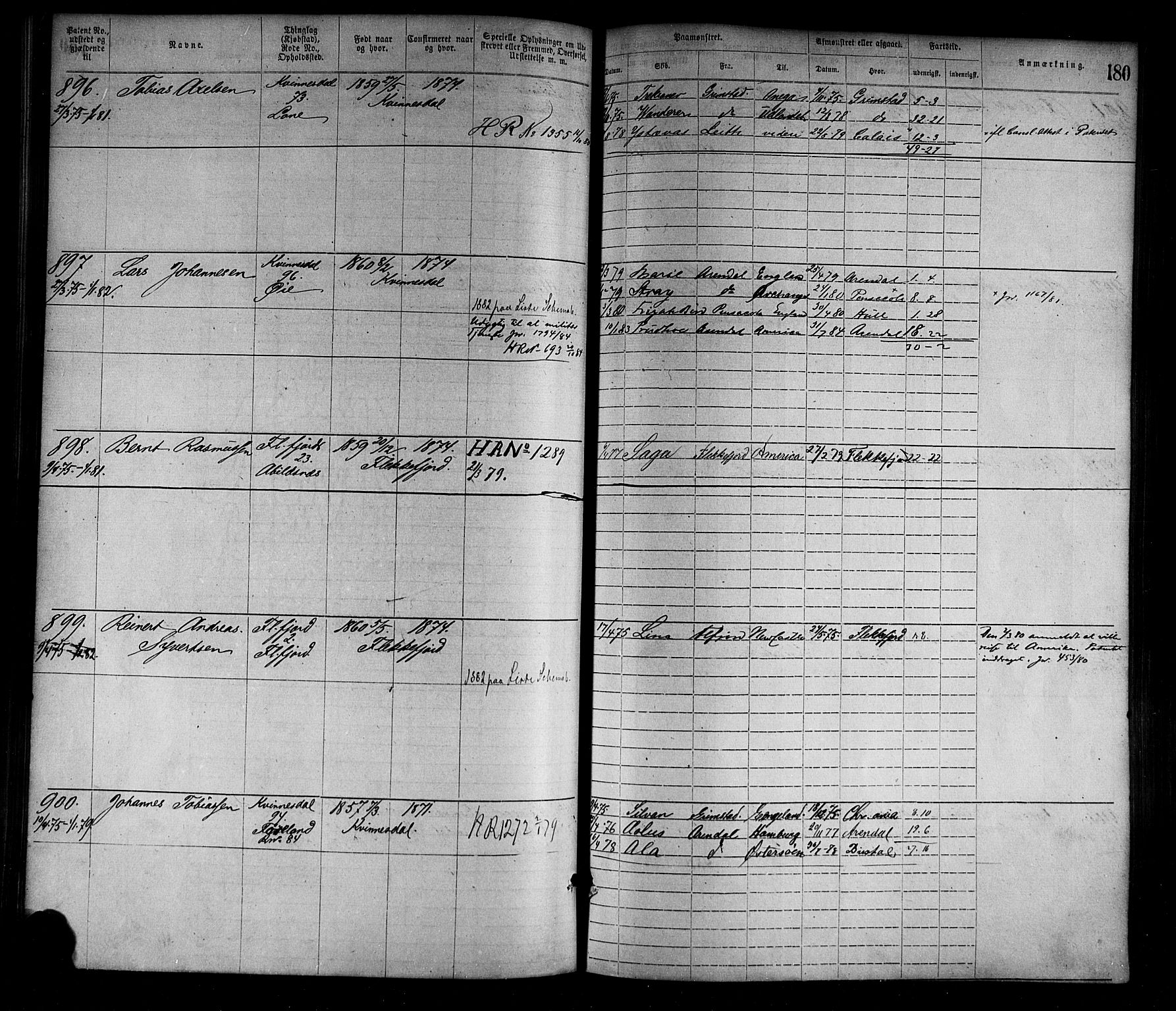 Flekkefjord mønstringskrets, AV/SAK-2031-0018/F/Fa/L0002: Annotasjonsrulle nr 1-1920 med register, N-2, 1870-1891, p. 205