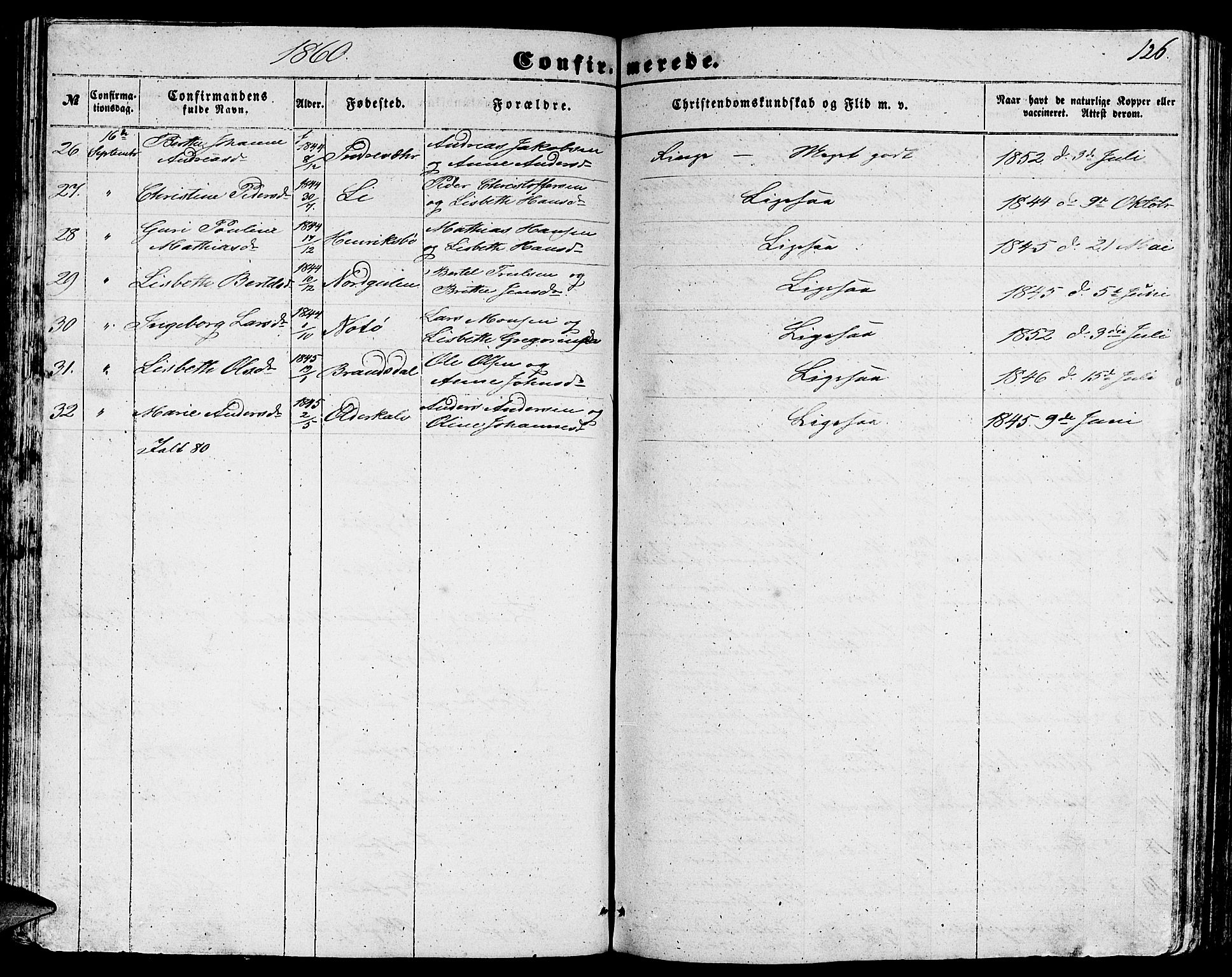 Gulen sokneprestembete, SAB/A-80201/H/Hab/Habb/L0001: Parish register (copy) no. B 1, 1854-1866, p. 126