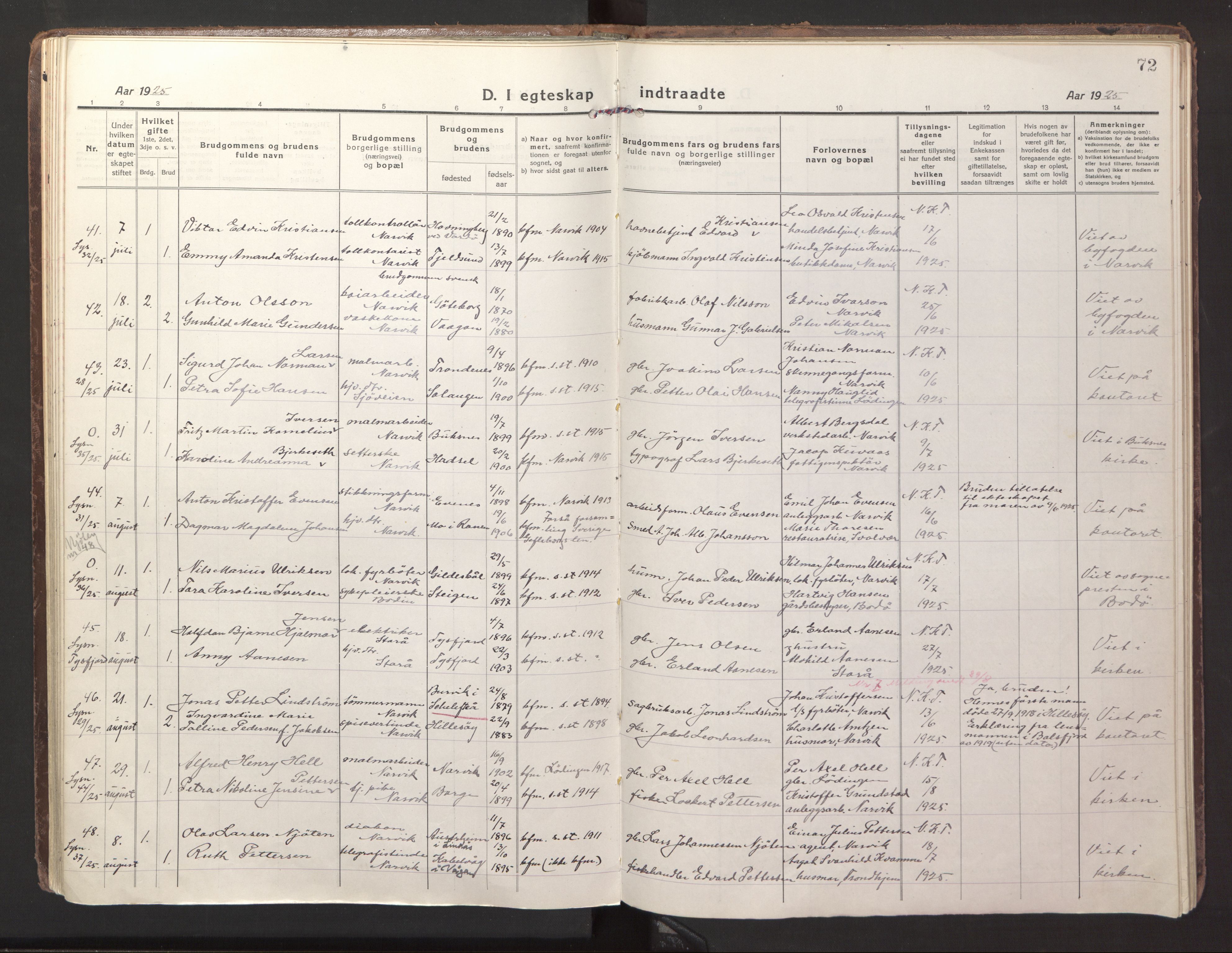 Ministerialprotokoller, klokkerbøker og fødselsregistre - Nordland, AV/SAT-A-1459/871/L1002: Parish register (official) no. 871A18, 1917-1926, p. 72