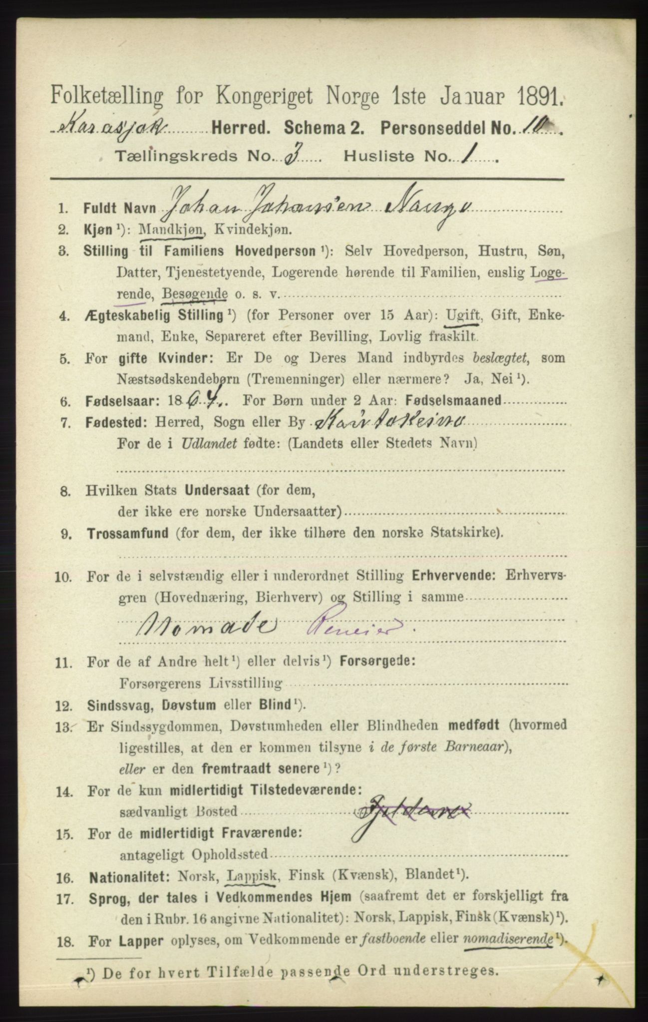 RA, 1891 census for 2021 Karasjok, 1891, p. 562