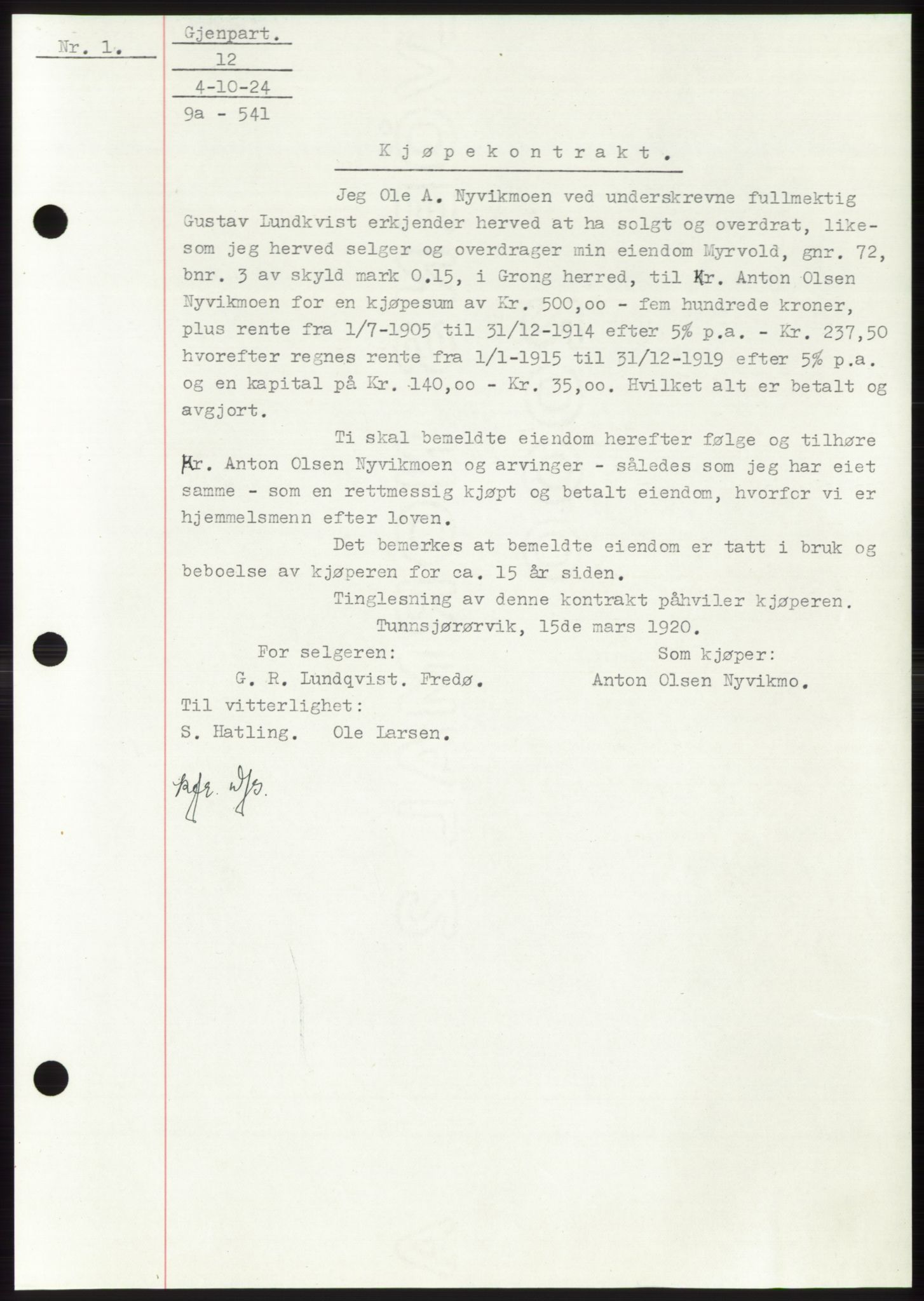 Namdal sorenskriveri, SAT/A-4133/1/2/2C: Mortgage book no. -, 1922-1925, Deed date: 04.10.1924